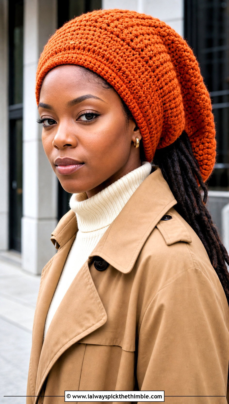 Extra Long Loc Crochet Tube Hat With Trench Coat - 20 Crochet Tube Hat outfit ideas