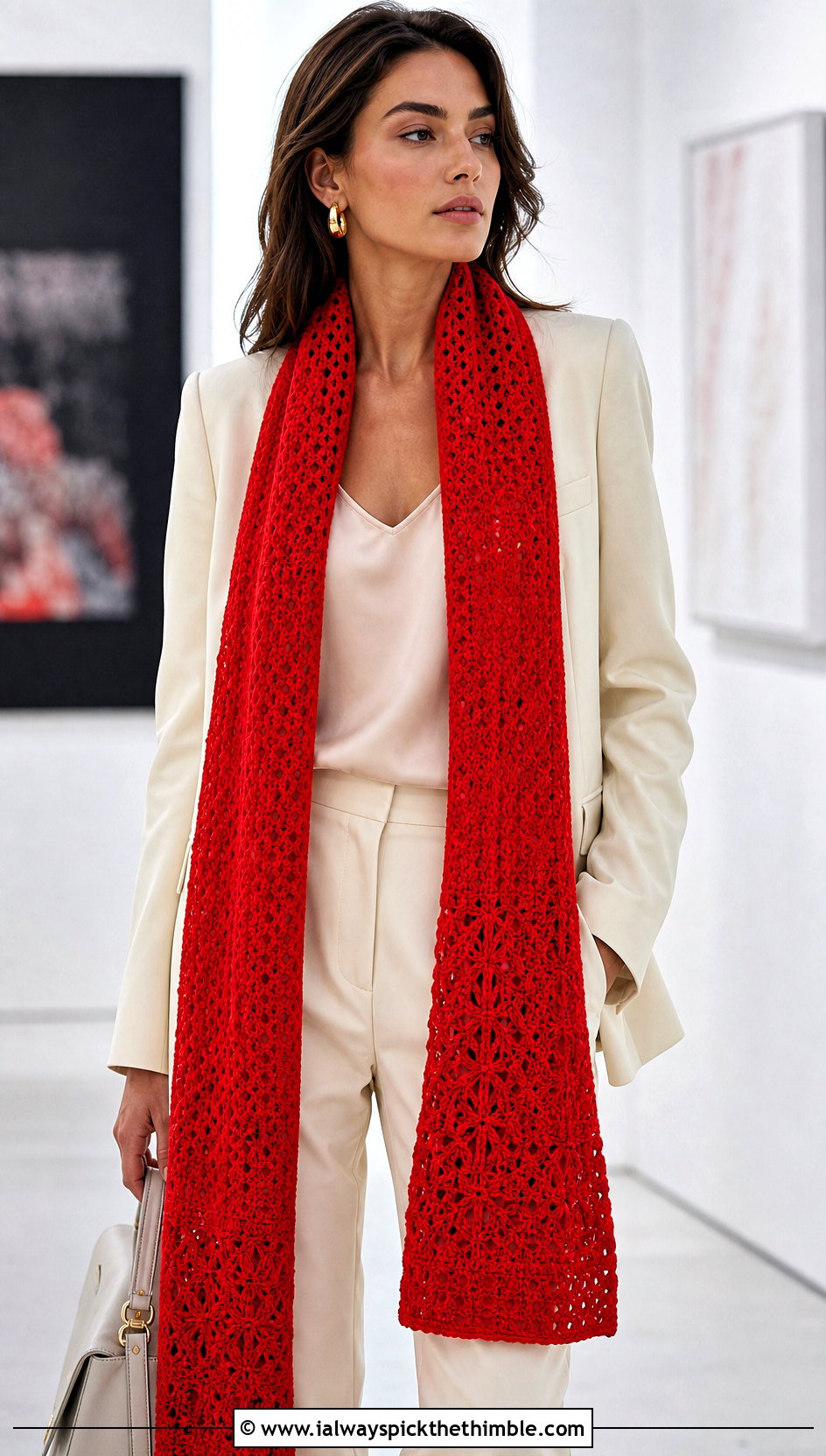 Extra Long Red Crochet Scarf With Cream Suit - 20 taylor swift red crochet scarf outfit ideas