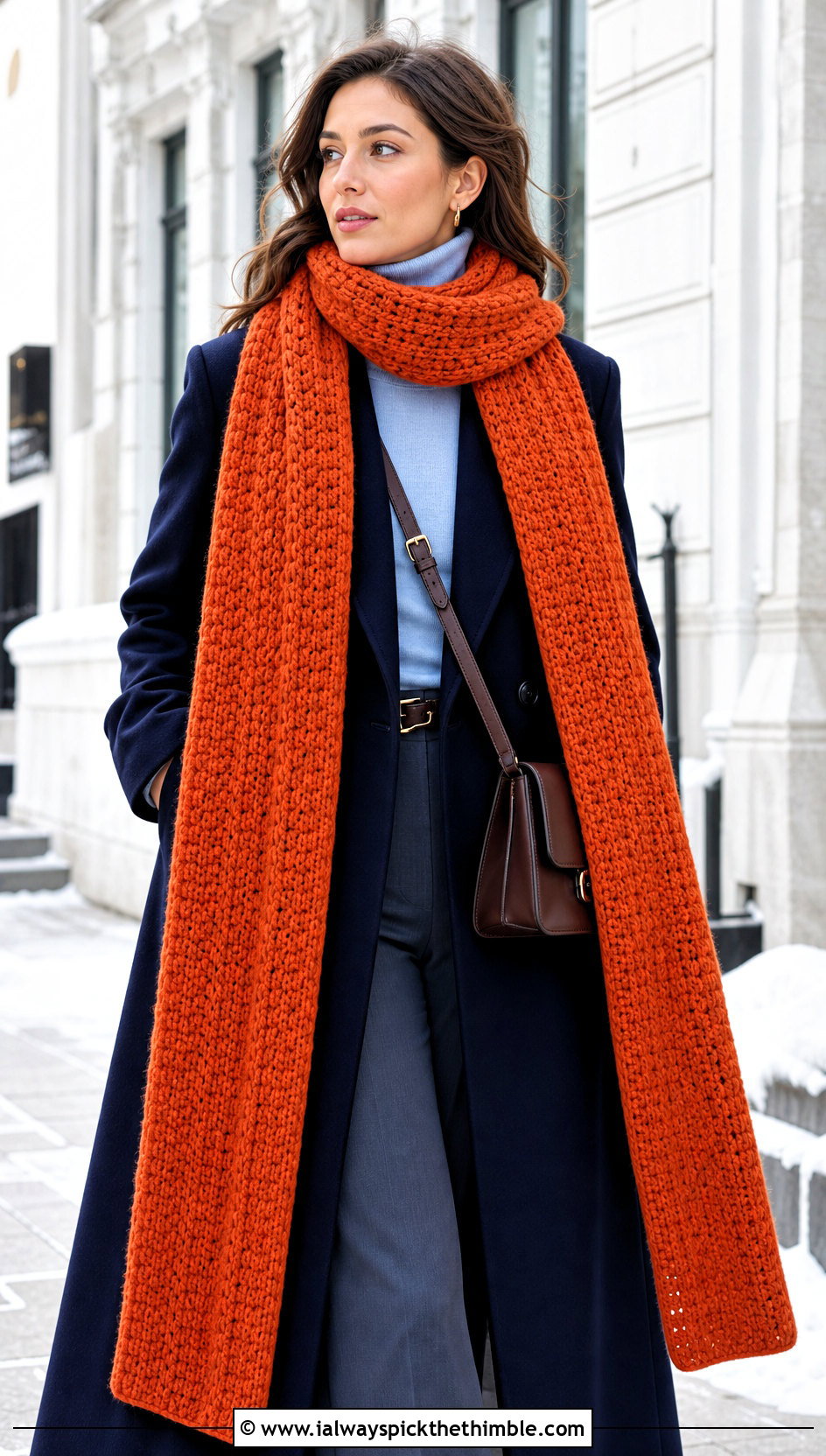 Extra Long Thick Crochet Scarf With Wool Coat - 15 Thick Crochet Scarf outfit ideas