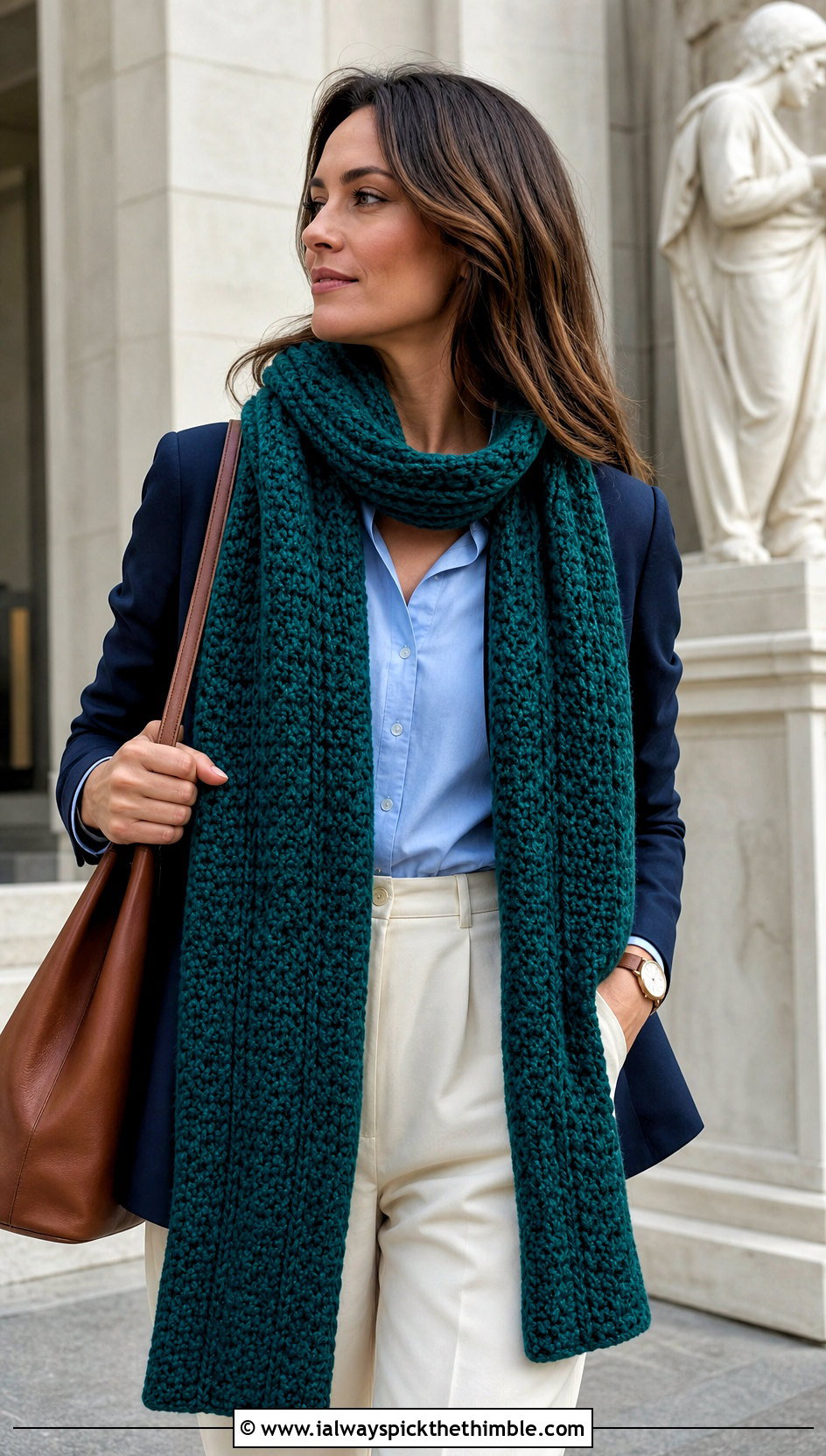 Extra Long Woven Wool Ease Crochet Scarf With Blazer - 15 wool ease crochet scarf outfit ideas