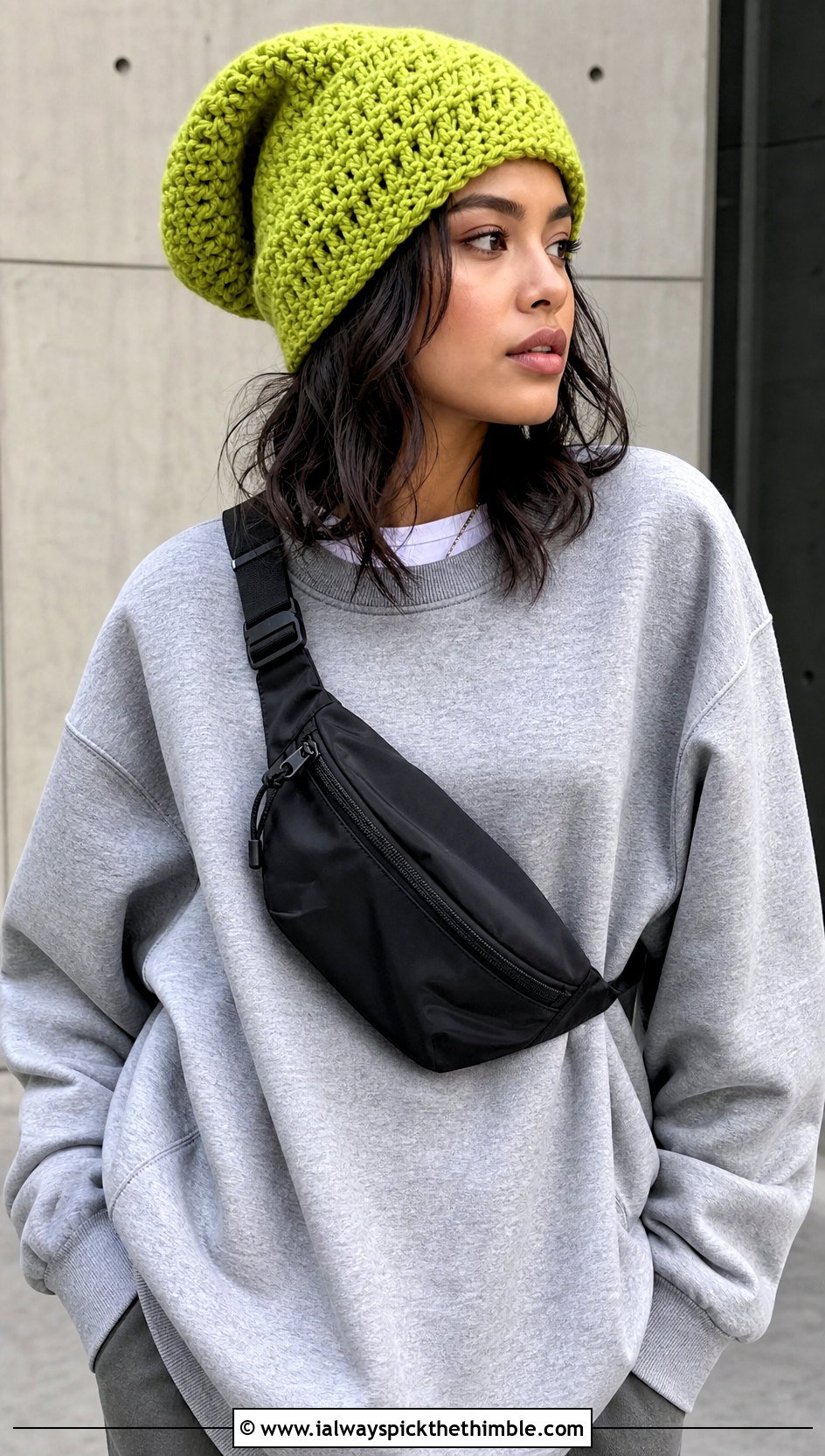 Extra Slouchy Crochet Hat With Oversized Sweatshirt - 20 easy crochet slouch hat outfit ideas