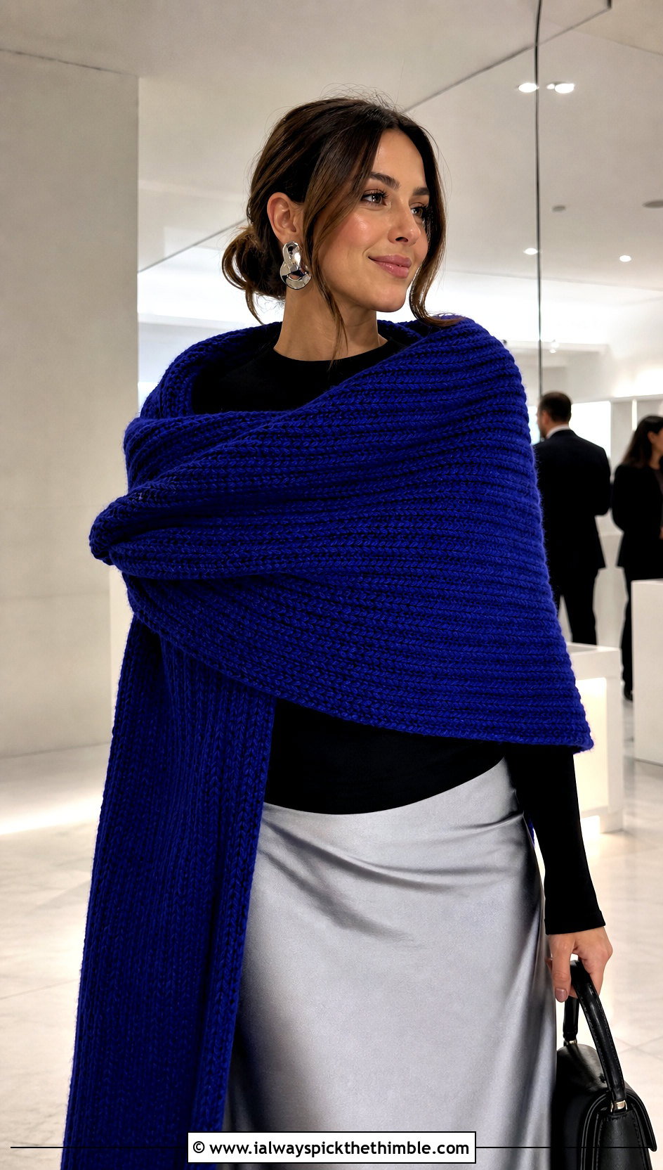 Extra Wide Ribbed Crochet Scarf With Satin Skirt - 20 Ribbed Crochet Scarf outfit ideas