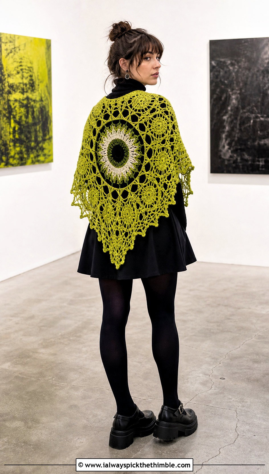 Eyeball Mandala Crochet Shawl With Mini Skirt - 20 halloween crochet shawl outfit ideas