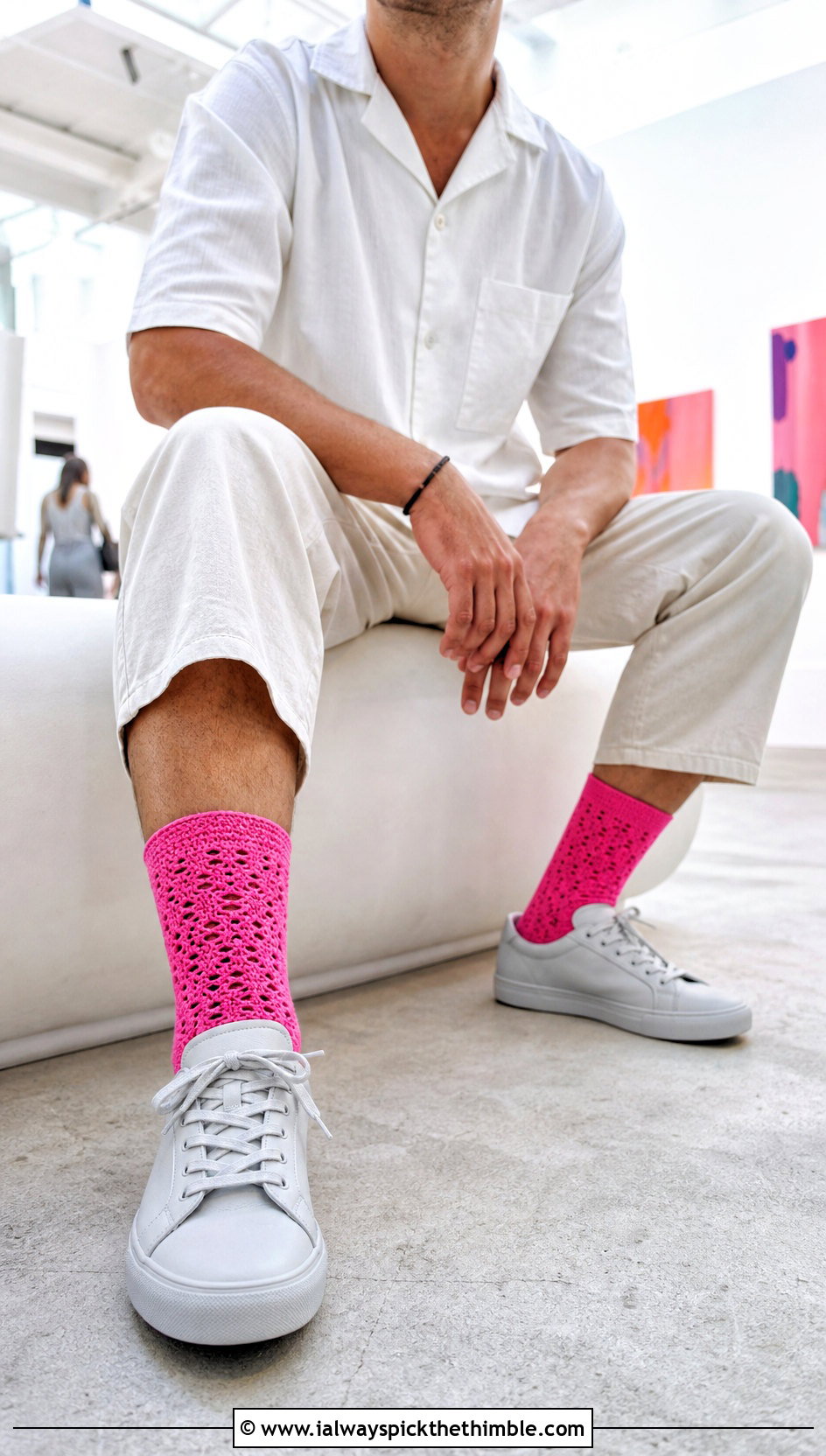 Eyelet Crochet Socks With Camp Collar Shirt And Cropped Pants - 25 crochet socks for men outfit ideas