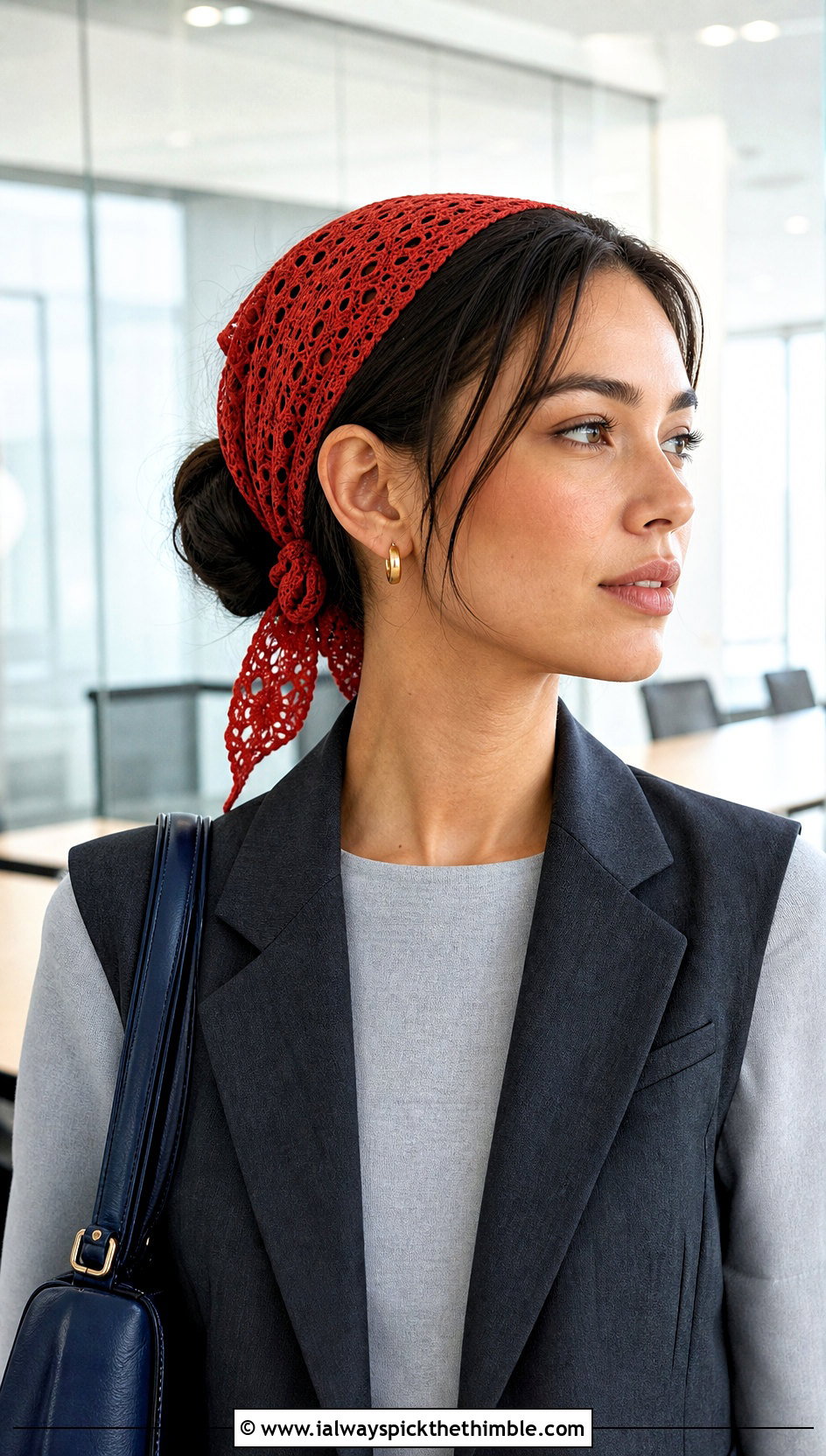 Eyelet Crochet Tie Headband With Vest And Midi Skirt - 25 crochet tie headband outfit ideas