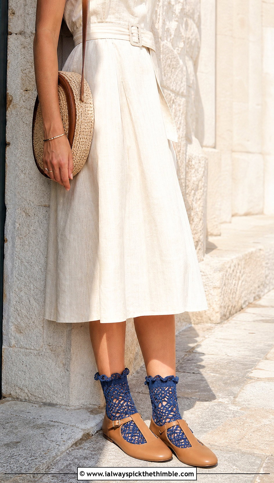 Eyelet Lace Crochet Frilly Socks With Linen Dress - 20 Crochet Frilly Socks outfit ideas