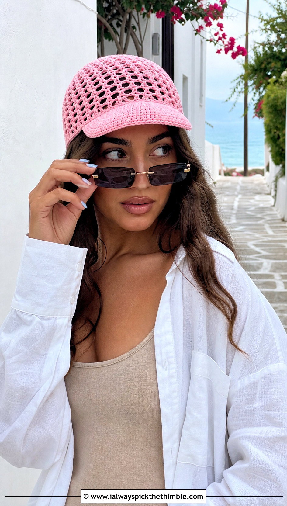 Eyelet Visor Crochet Beanie With Linen Outfit - 20 Crochet Beanie With Brim outfit ideas