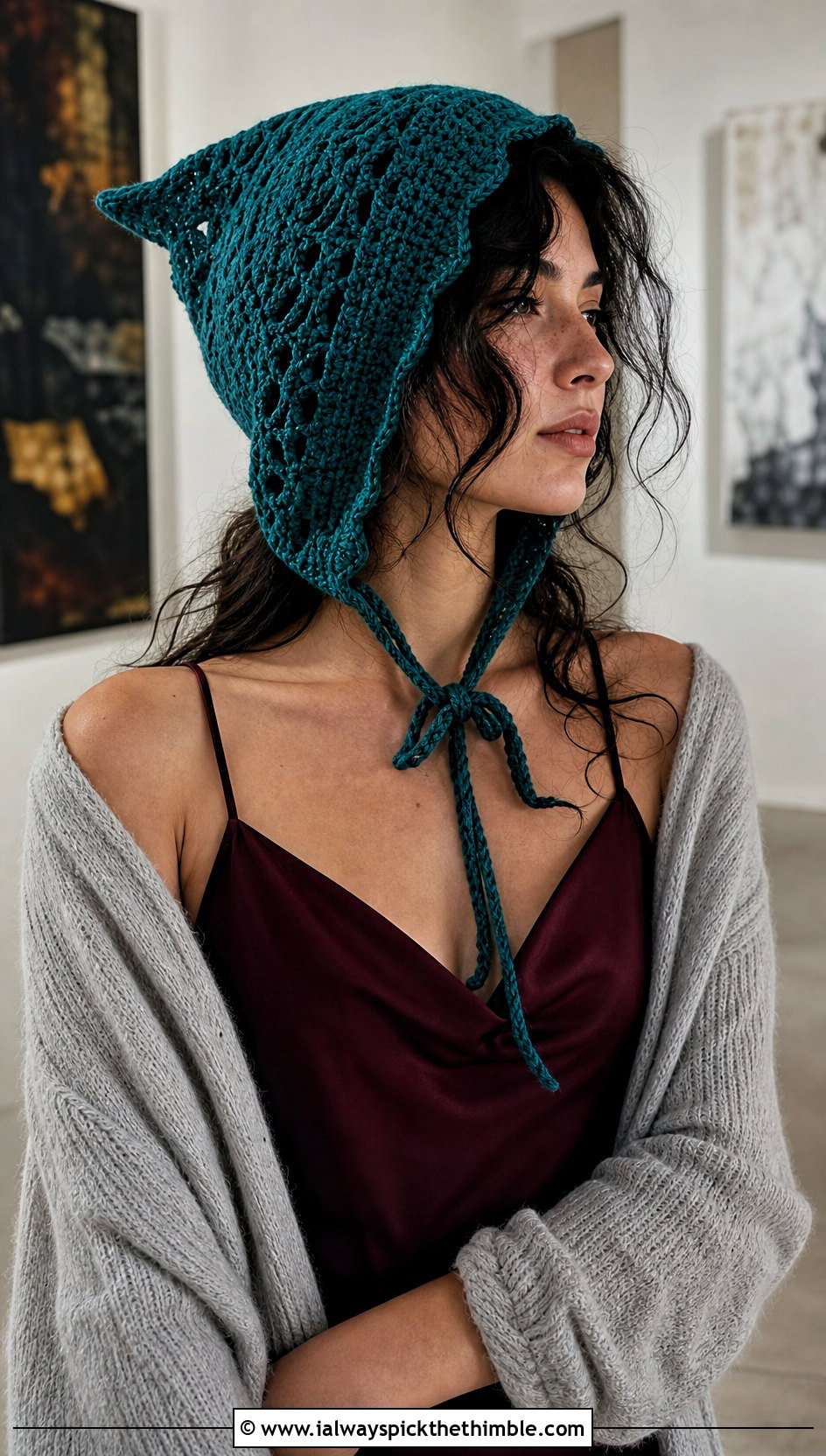 Fae Elf Crochet Hood With Slip Dress And Cardigan - 20 pointy crochet hat outfit ideas