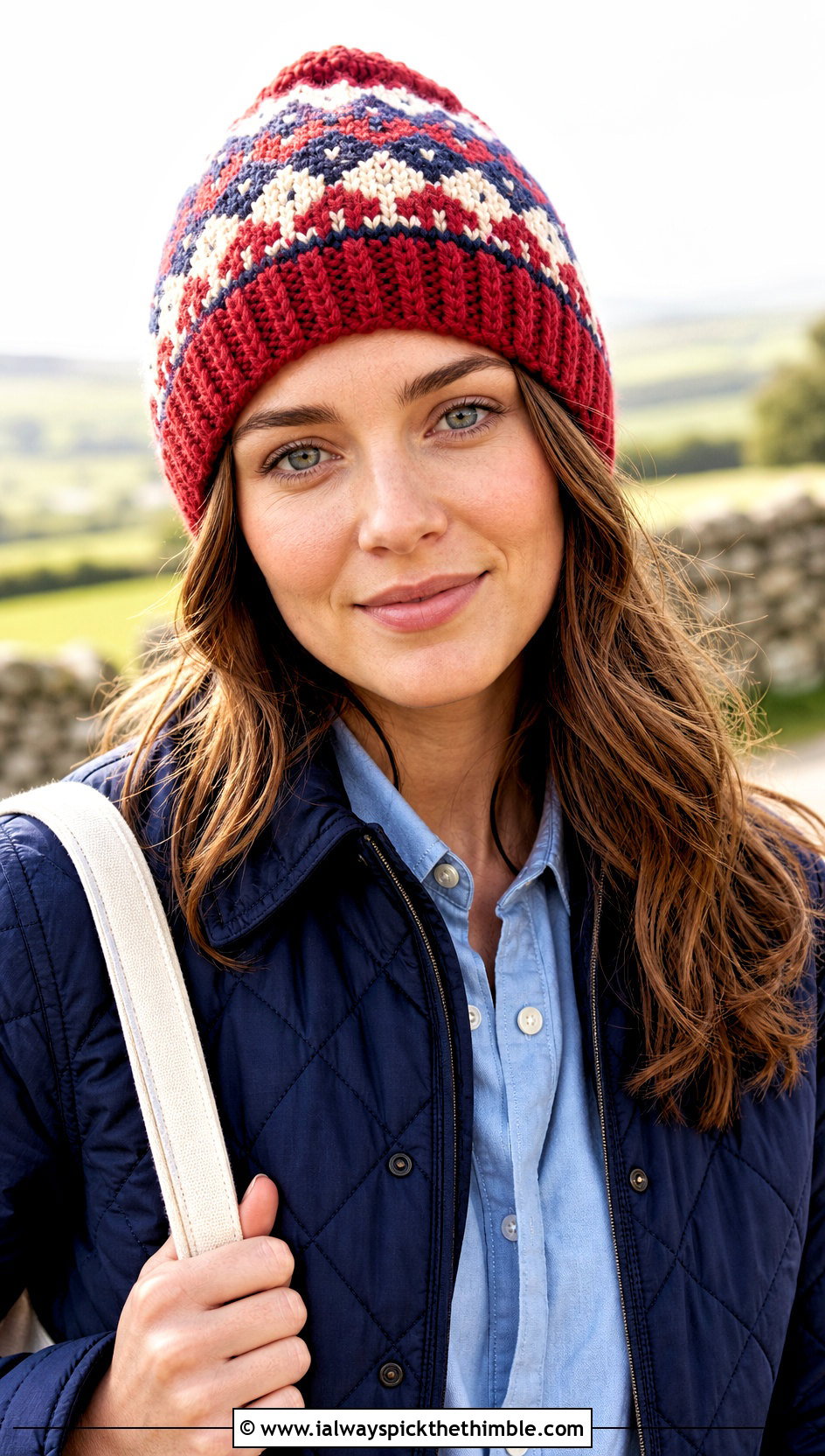Fair Isle Crochet Beanie With Quilted Jacket - 25 crochet beanie outfit ideas