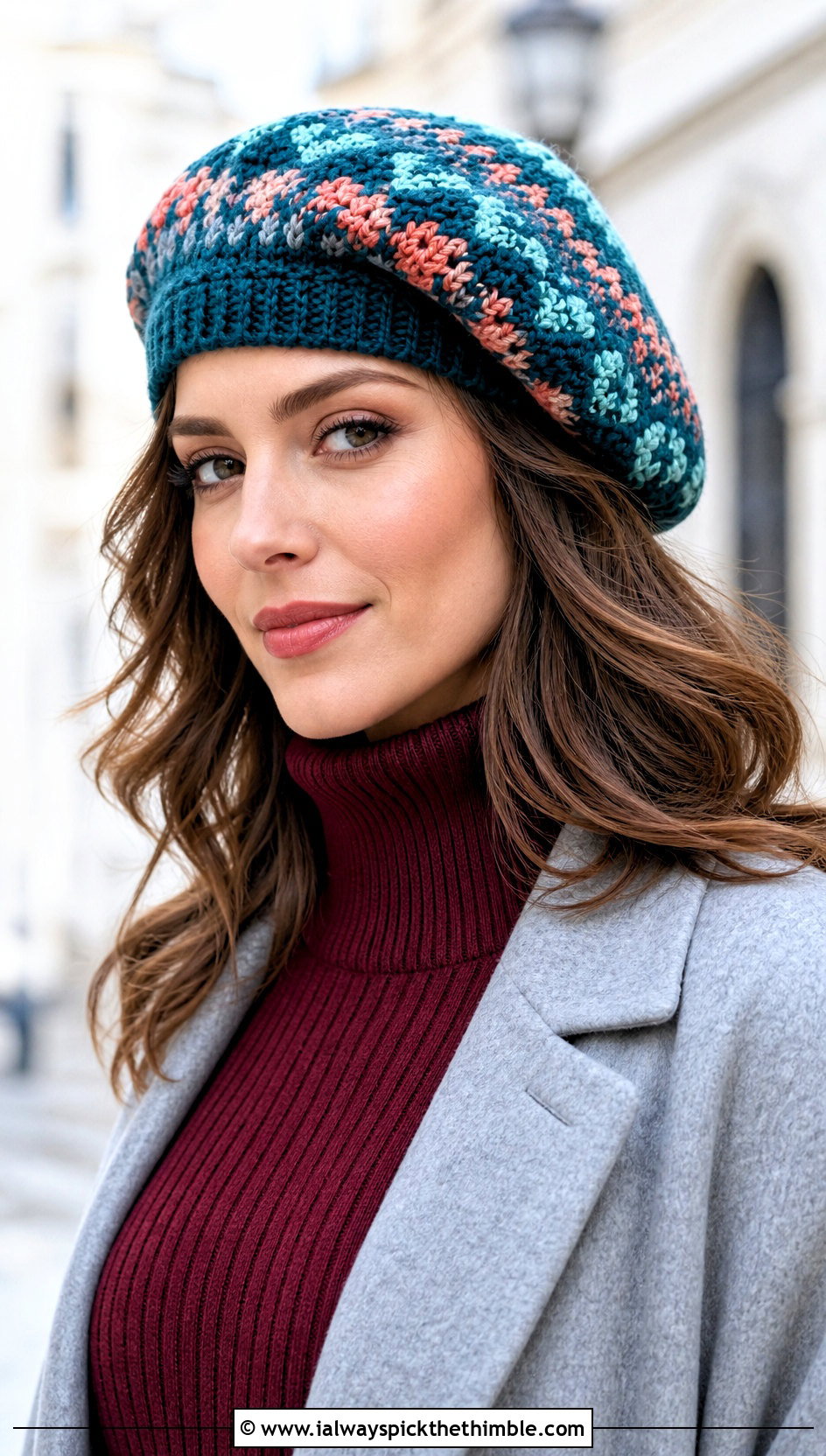 Fair Isle Crochet Beret With Sweater Dress - 20 fair isle crochet hat outfit ideas