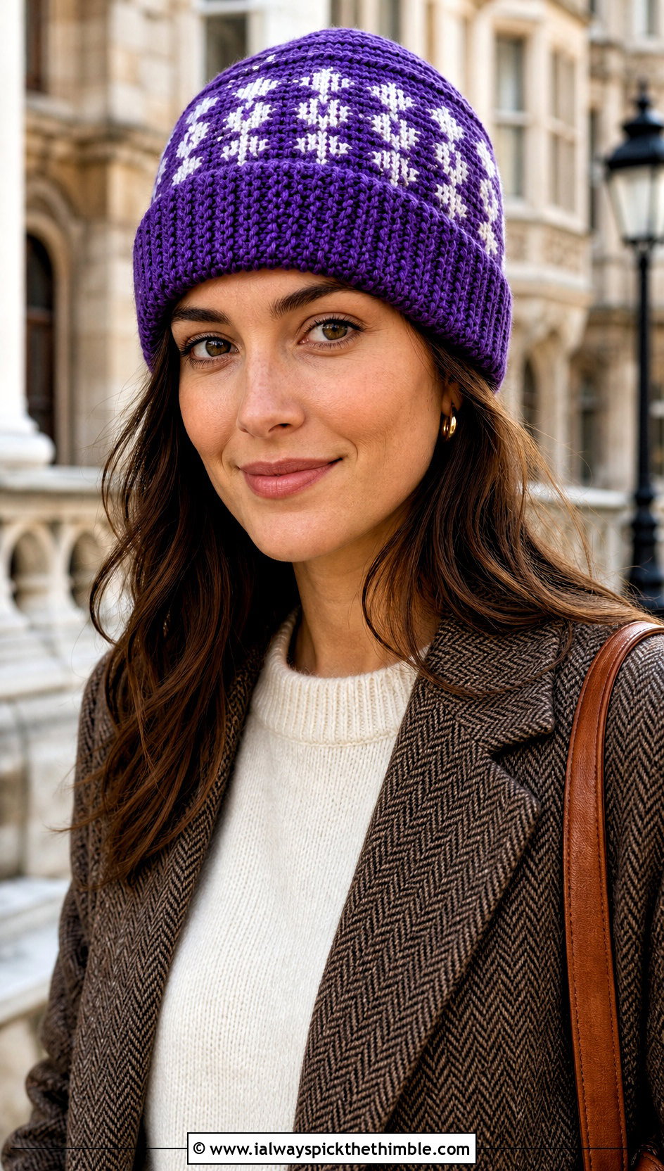 Fair Isle Knit Look Crochet Beanie With Wool Blazer - 15 Crochet Hat That Looks Knitted outfit ideas