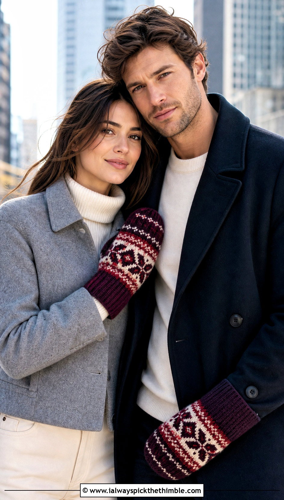 Fair Isle Look Couple Mittens With City Layers - 20 crochet couple mittens outfit ideas