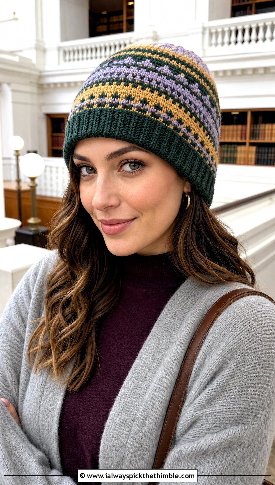 Fair Isle Stripe Crochet Beanie With Long Cardigan - 20 striped crochet beanie outfit ideas