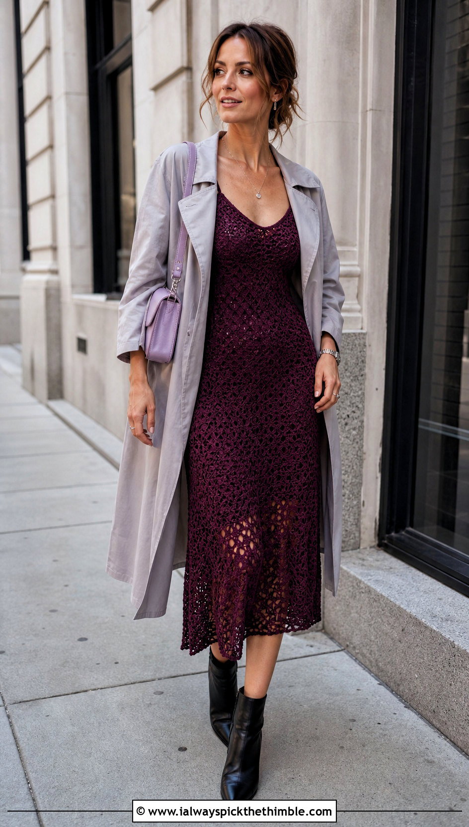 Fairy Core Crochet Slip Dress With Trench Coat - 20 Fairy Core Crochet Outfits ideas