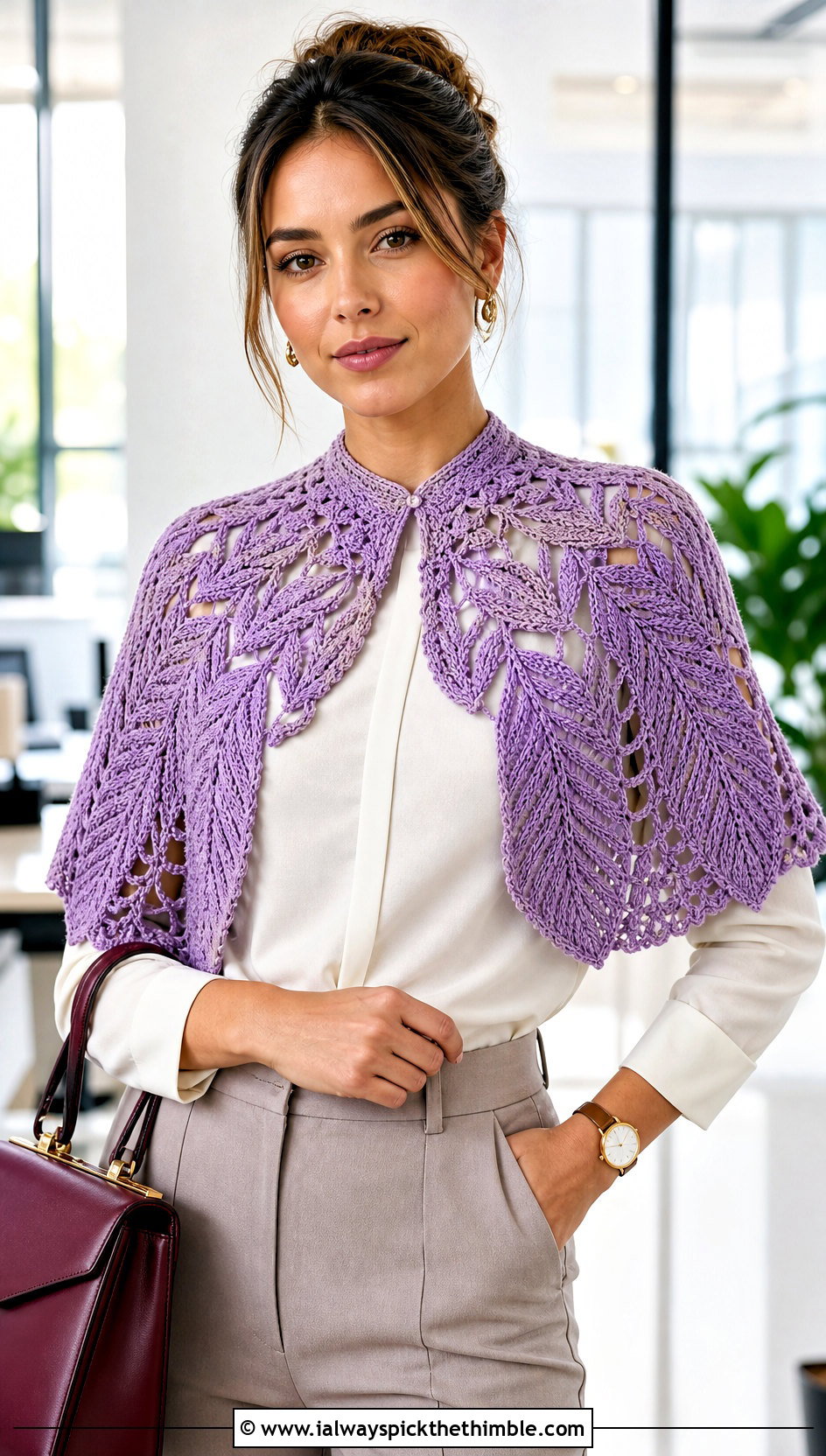 Fairy Core Leaf Crochet Capelet With Tailored Trousers - 20 Fairy Core Crochet Outfits ideas
