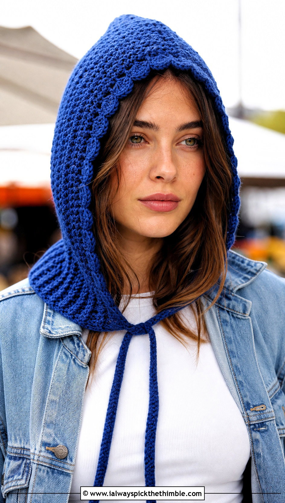 Fairy Core Pointed Crochet Hood With Denim Jacket - 20 Fairy Core Crochet Outfits ideas