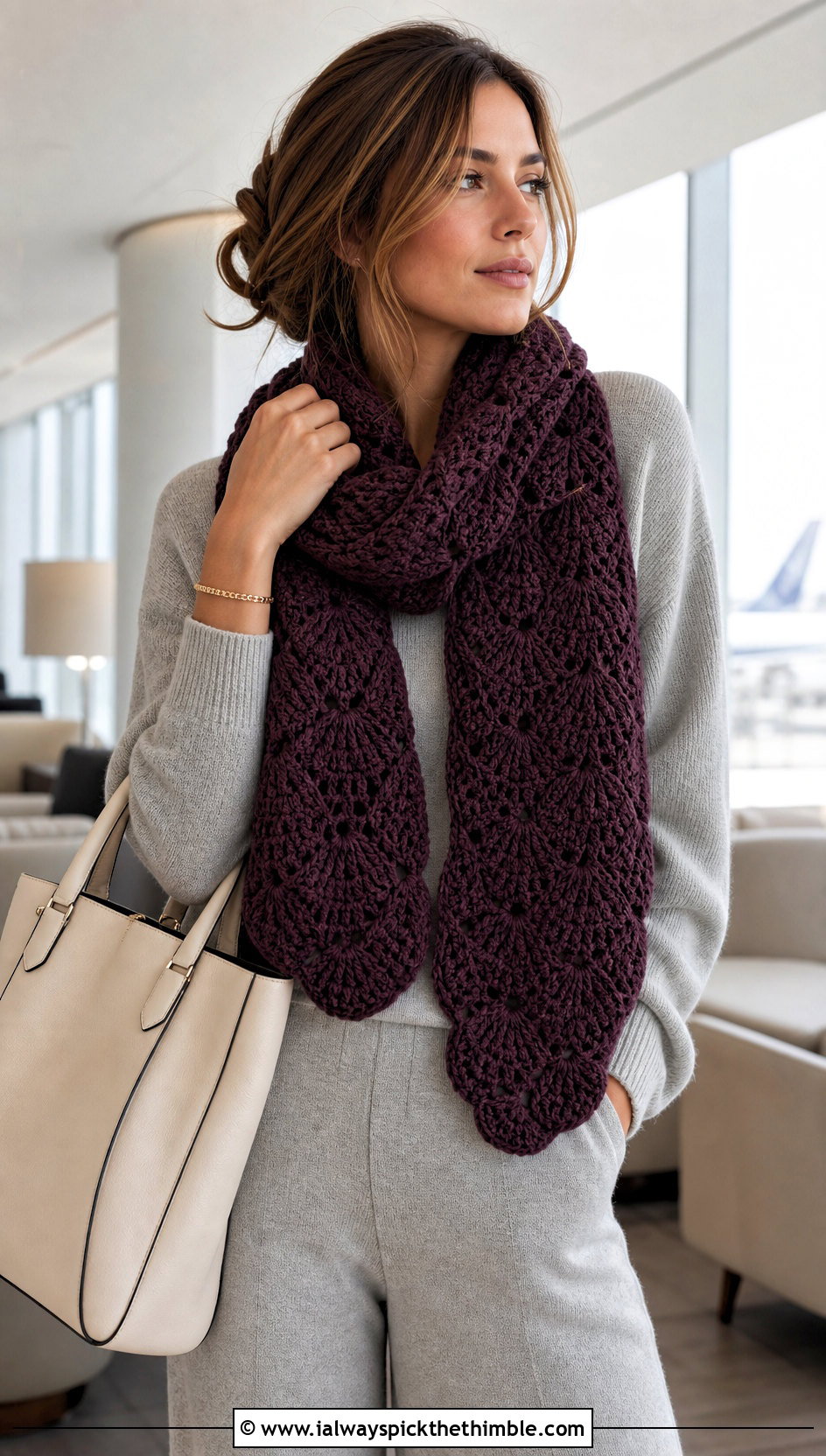 Fan Shell Stitch Scarf With Monochrome Knit Outfit - 20 Shell Crochet Scarf outfit ideas