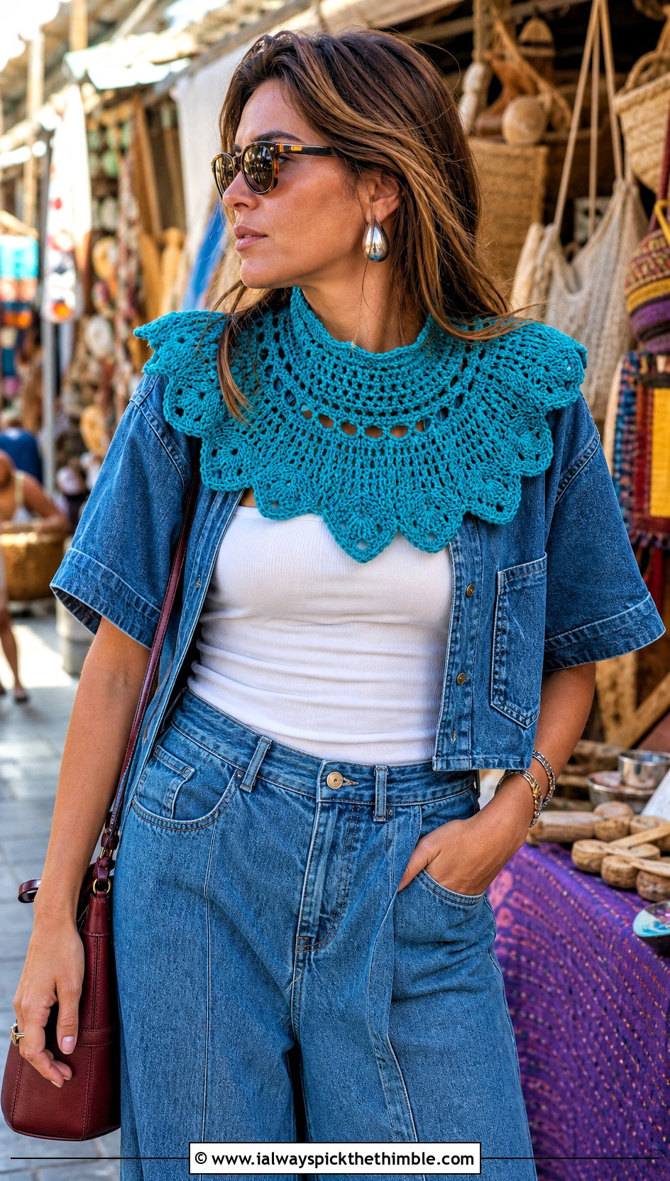 Fan Stitch Clown Crochet Ruffle Collar With Denim Set - 20 Clown Crochet Ruffle Collar outfit ideas