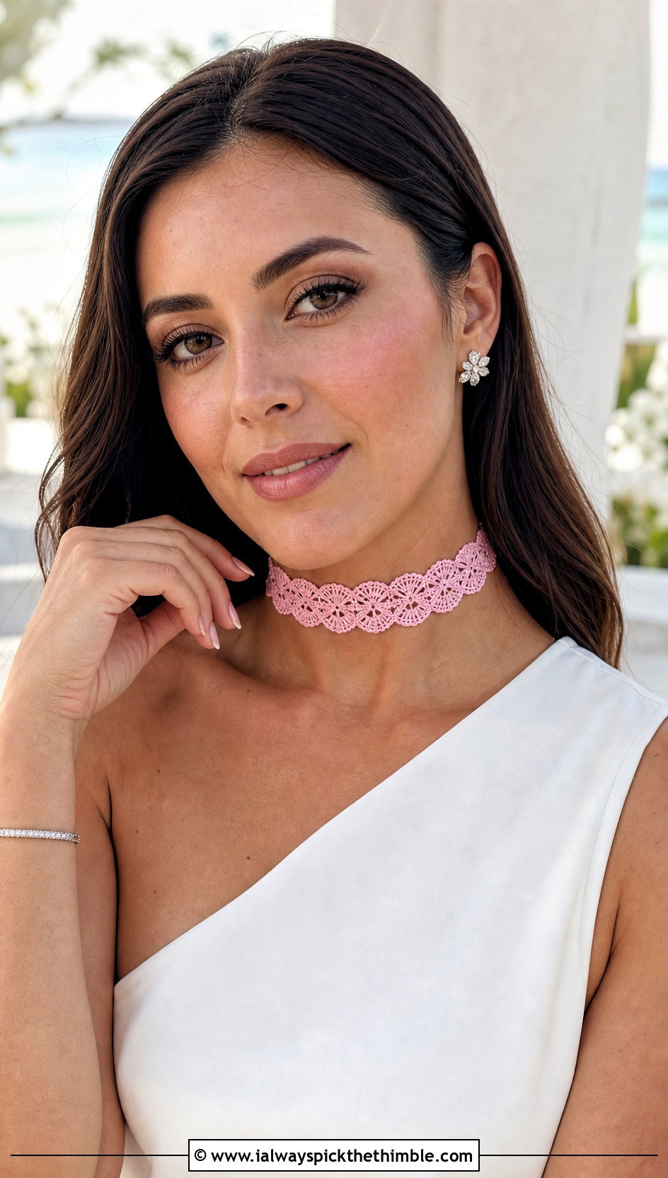 Fan Stitch Crochet Choker With One Shoulder Wedding Dress - 15 Wedding Necklace Crochet Collar Choker outfit ideas