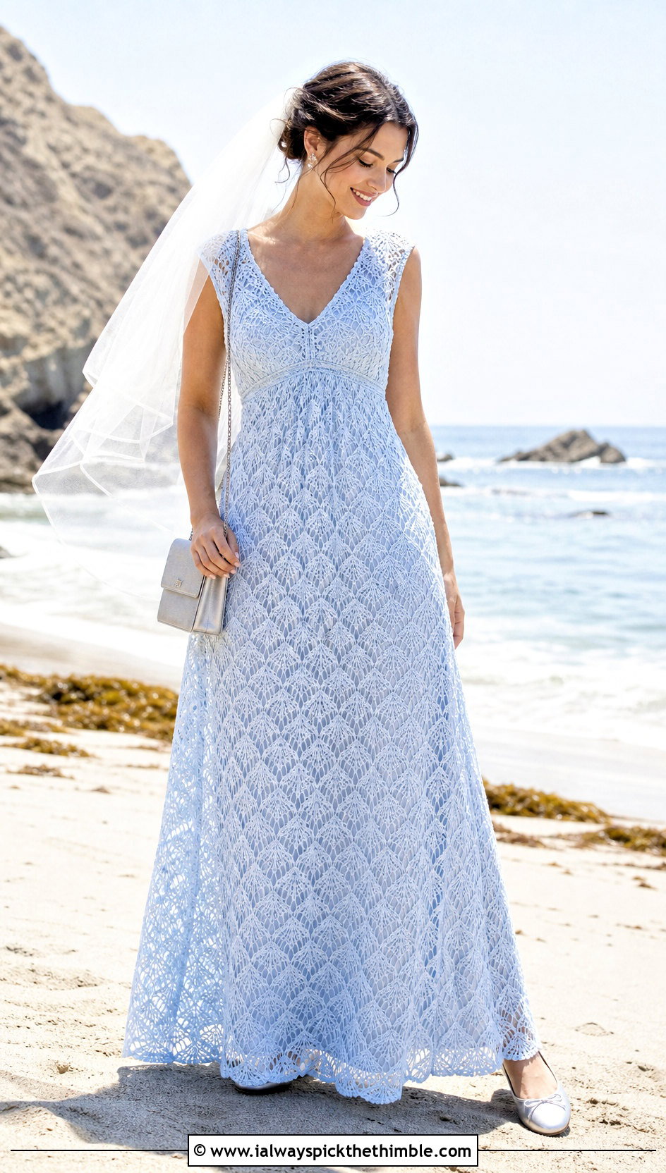 Fan Stitch Crochet Lace Empire Waist Wedding Dress With Ballet Flats - 15 Vintage Crochet Lace Wedding Dress outfit ideas