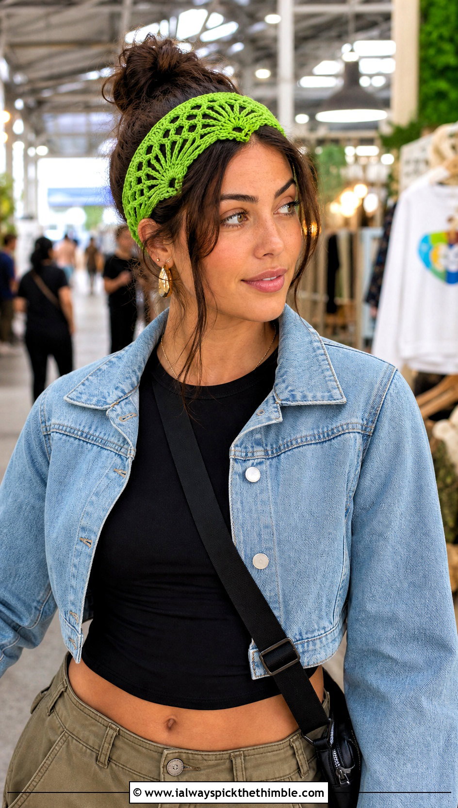 Fan Stitch Crochet Mermaid Headband With Cargo Pants - 20 Crochet Mermaid Headband outfit ideas