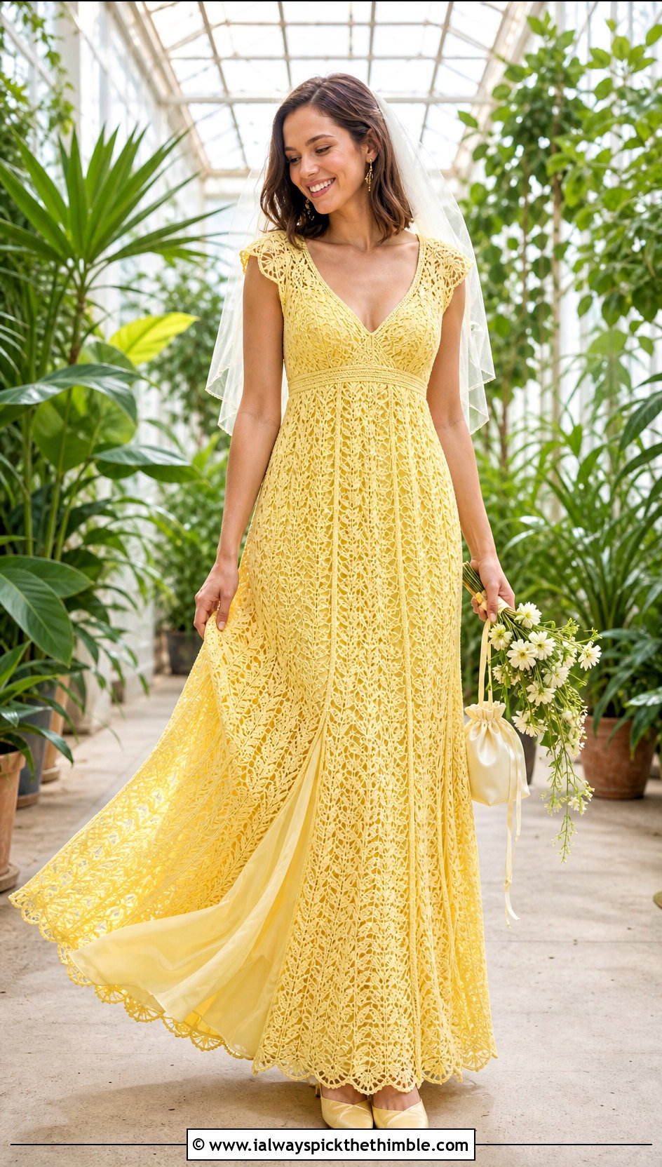 Fan Stitch Empire Waist Wedding Dress - 20 Handmade Crochet Wedding Dress outfit ideas