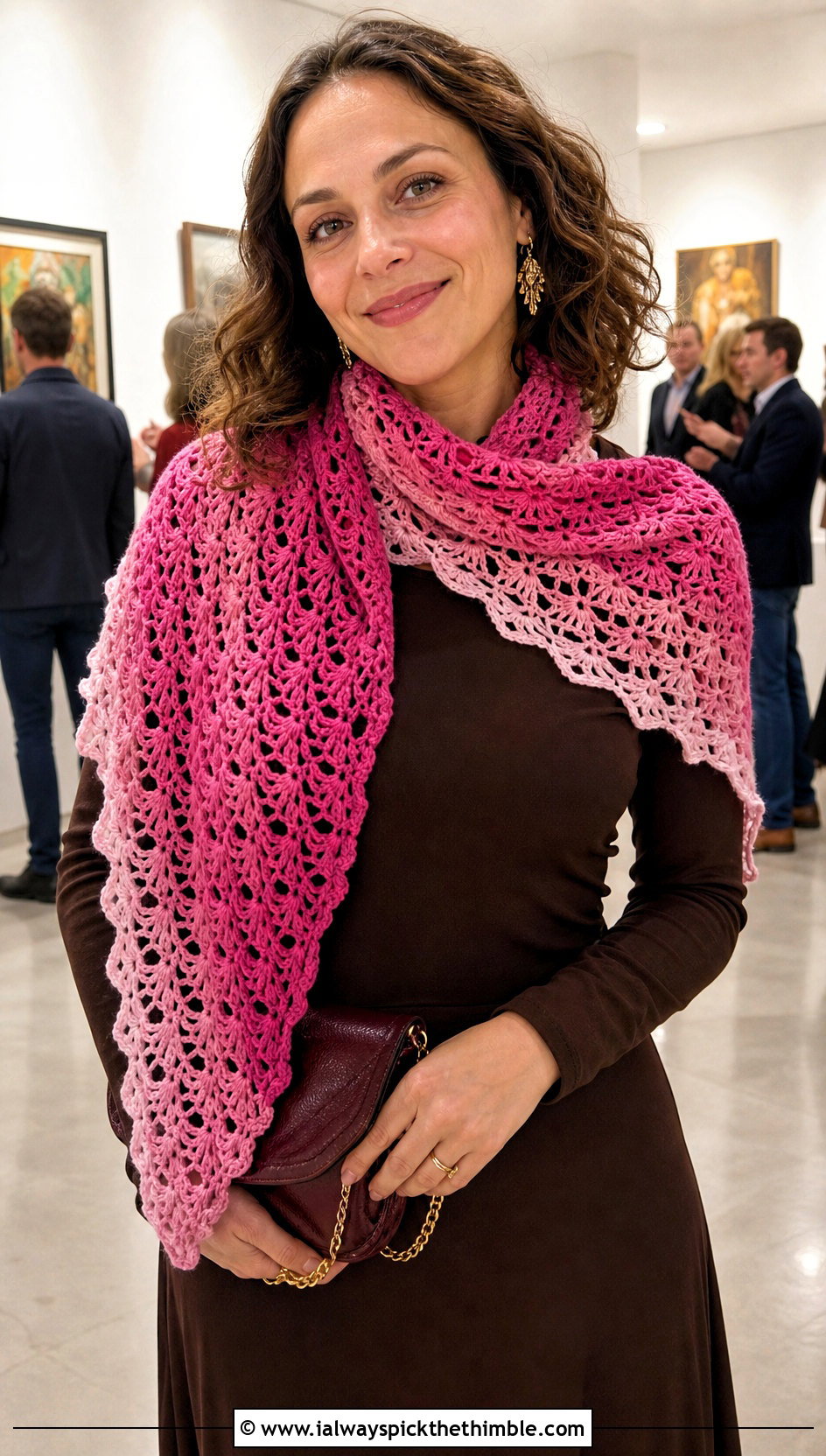 Fan Stitch Gradient Crochet Scarf With Maxi Dress - 20 gradient crochet scarf outfit ideas