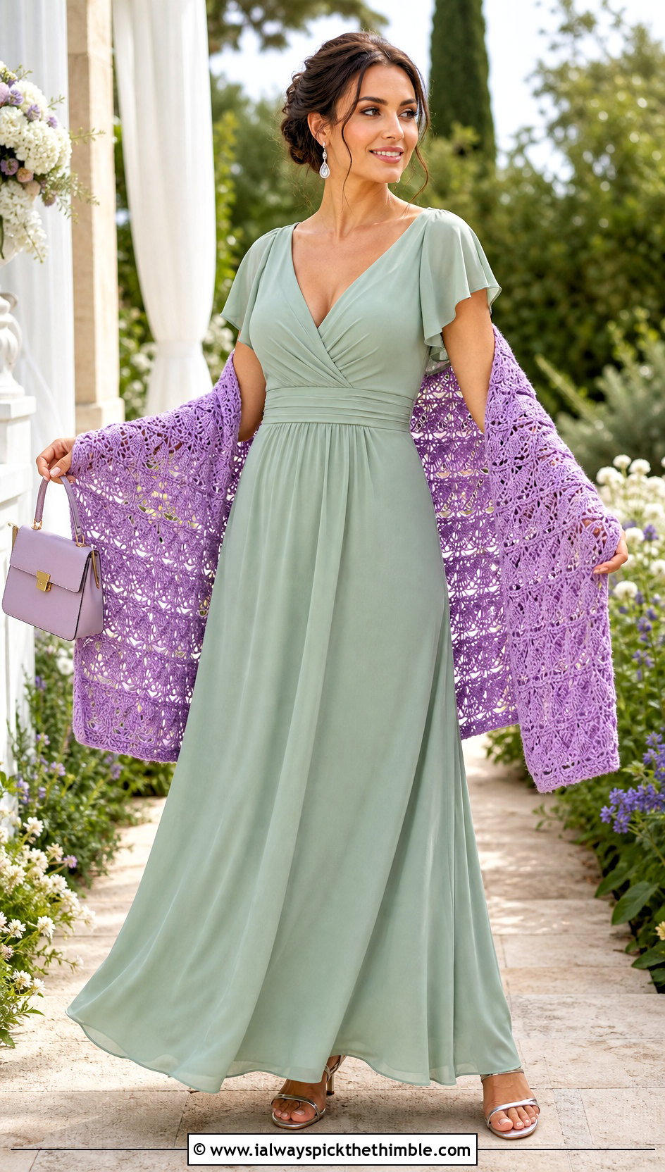 Fan Stitch Rectangle Crochet Shawl With Maxi Dress - 20 Easy Rectangle Crochet Shawl outfit ideas