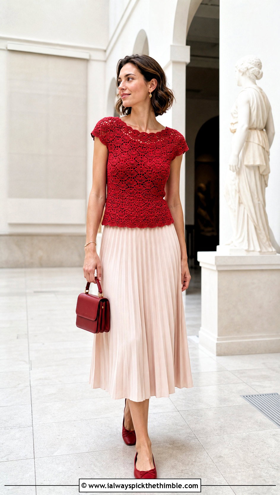 Fan Stitch Seashell Crochet Top With Pleated Skirt - 25 crochet seashell top outfit ideas