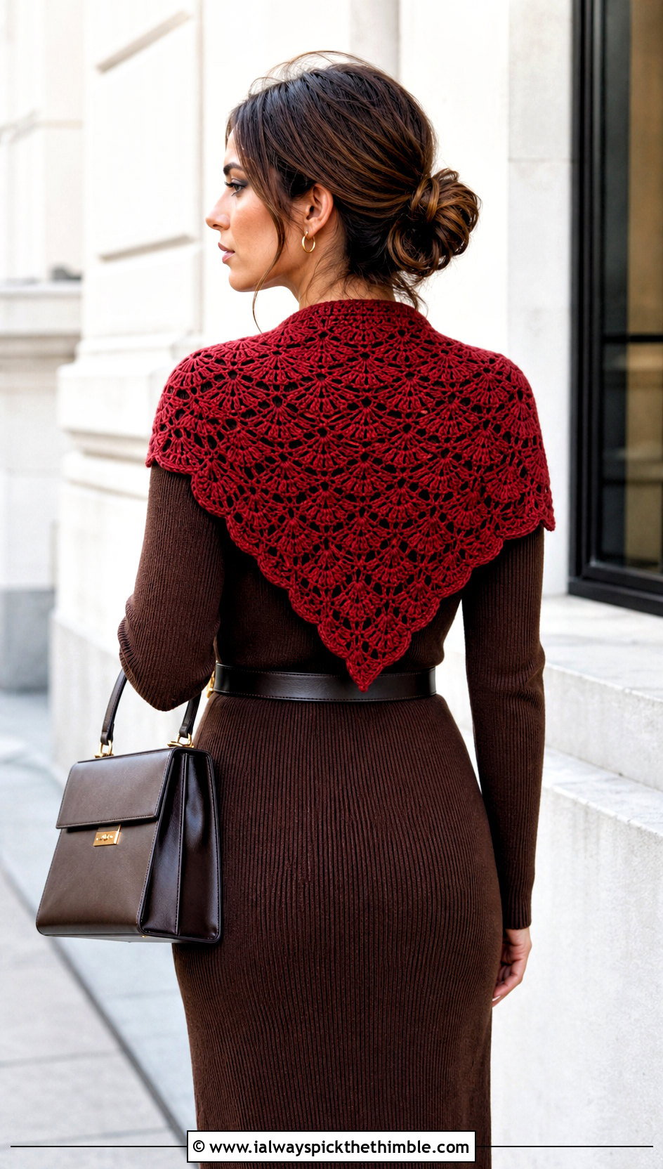 Fan Stitch Triangle Crochet Shawl With Sweater Dress - 20 triangle crochet shawls outfit ideas