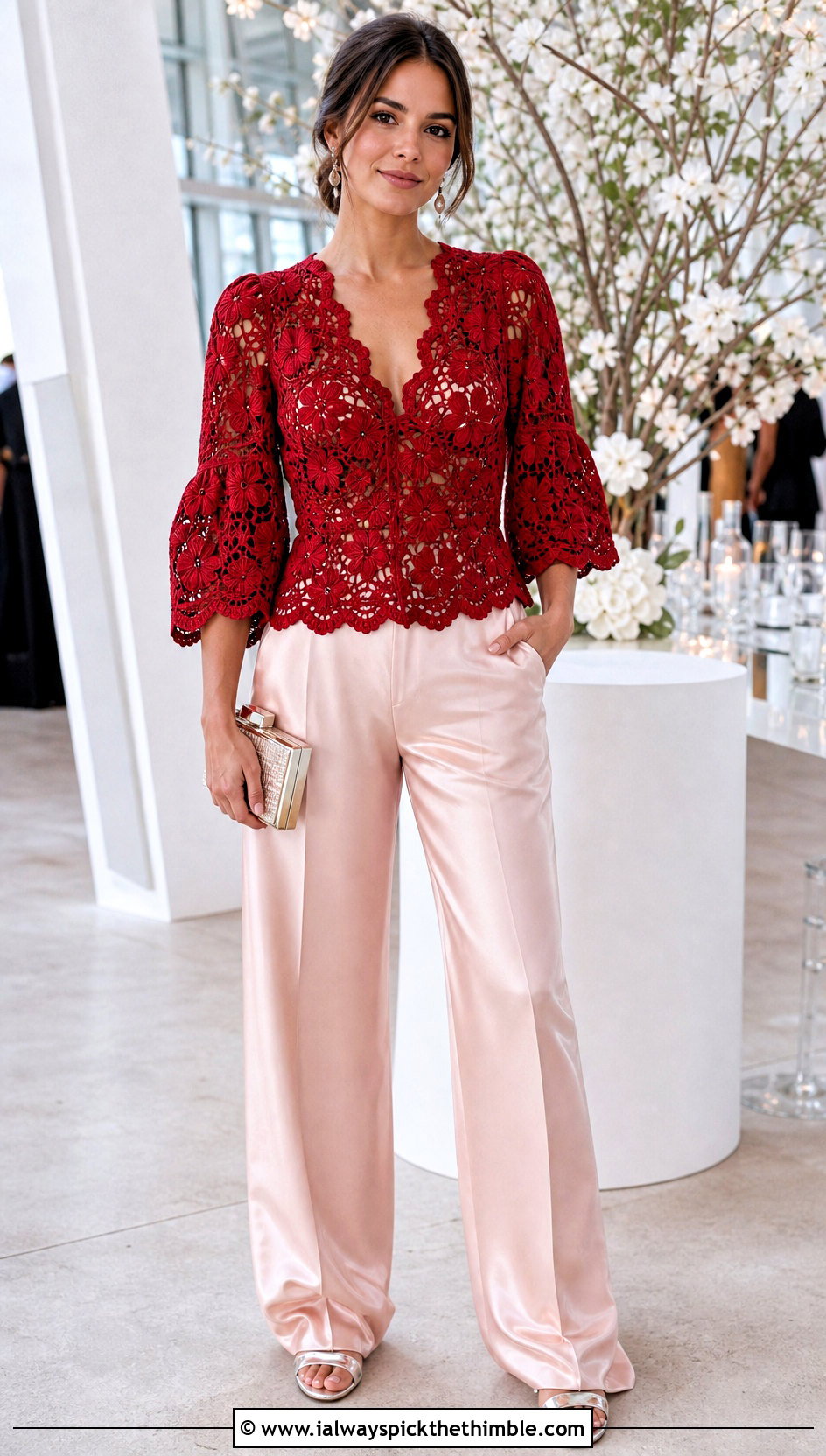 Farm Rio Crochet Blouse With Satin Trousers - 15 Farm Rio Crochet Top outfit ideas