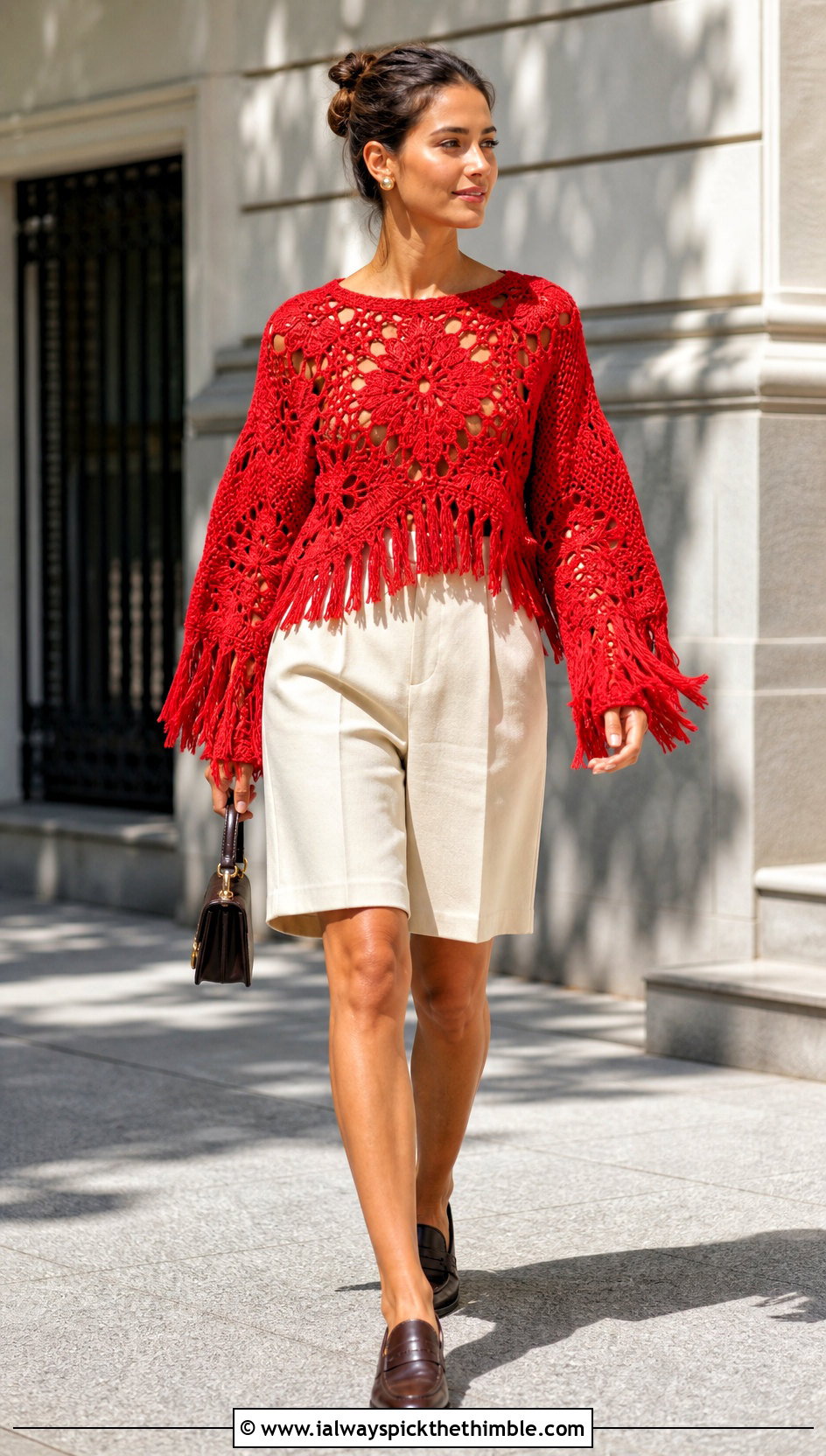 Farm Rio Fringe Crochet Sweater With Bermuda Shorts - 15 farm rio crochet sweater outfit ideas