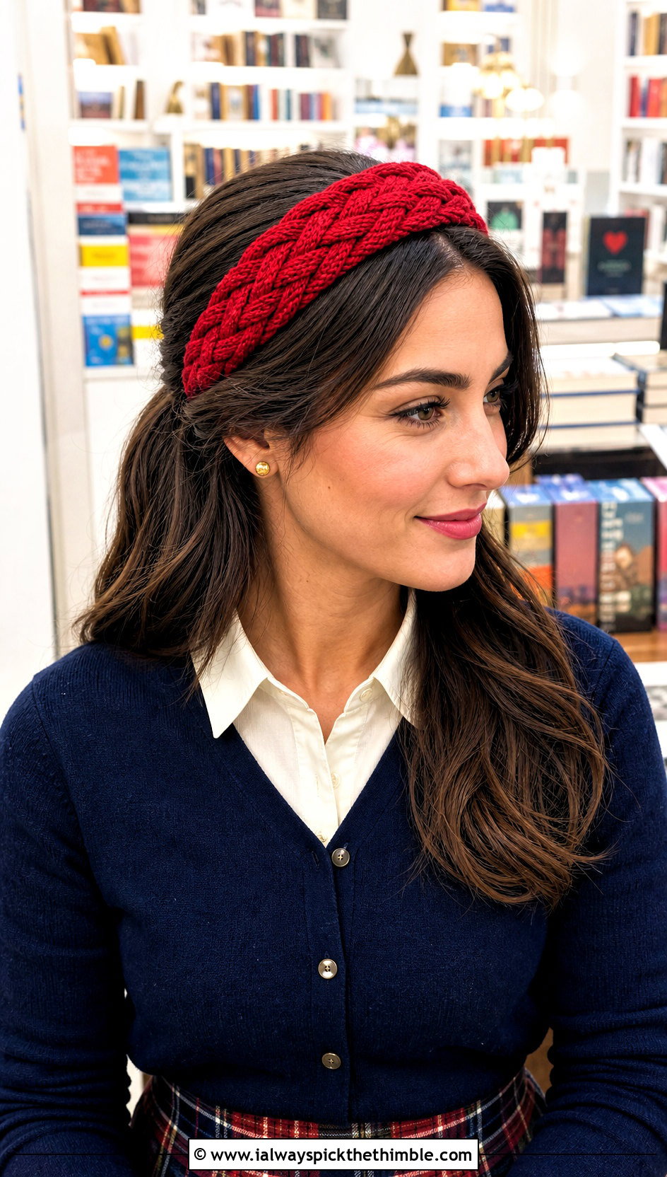 Faux Braid Cable Crochet Headband With Plaid Skirt - 15 Cable Stitch Crochet Headband outfit ideas