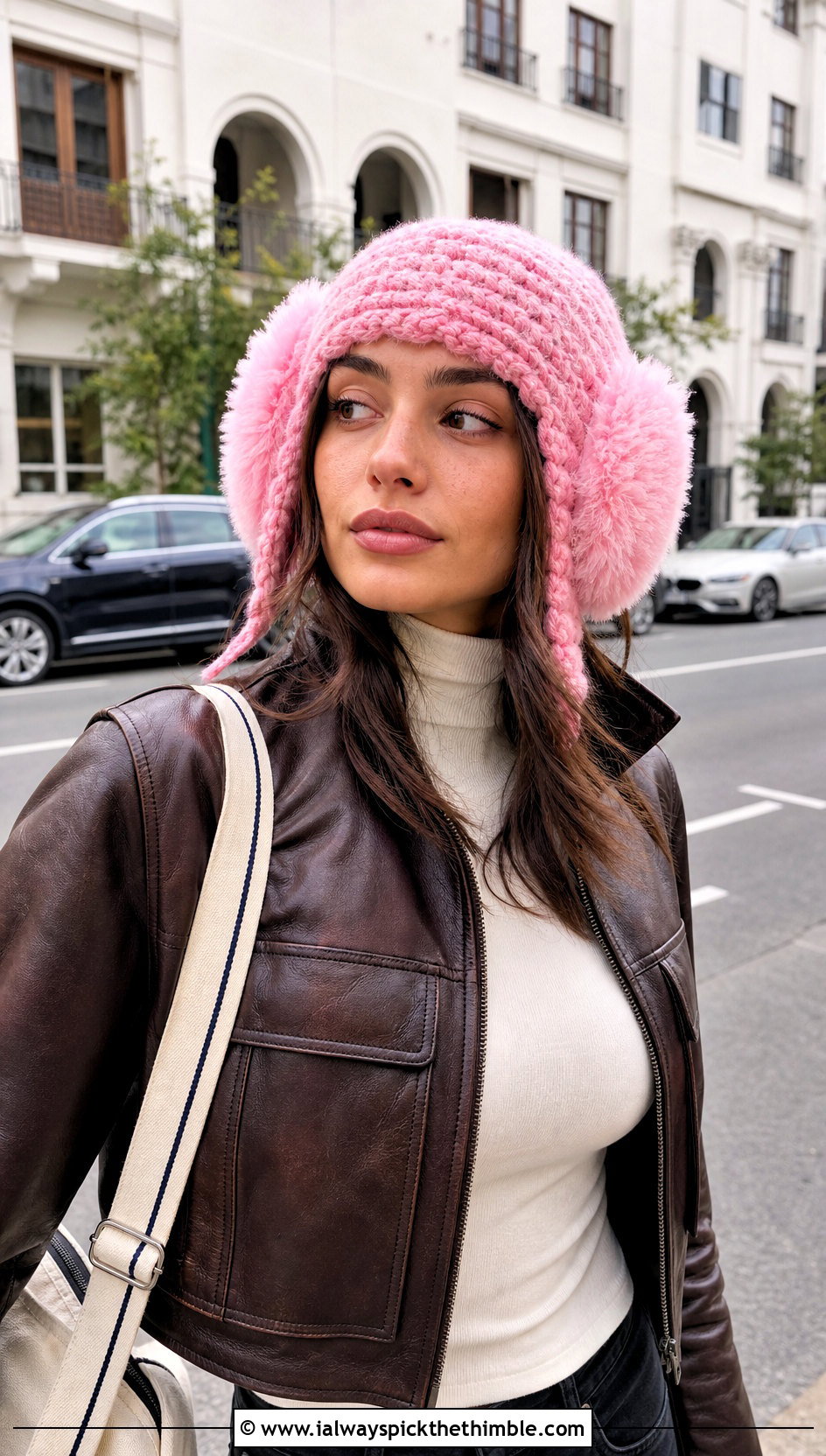 Faux Fur Crochet Aviator Hat With Leather Jacket - 25 crochet fur hat outfit ideas