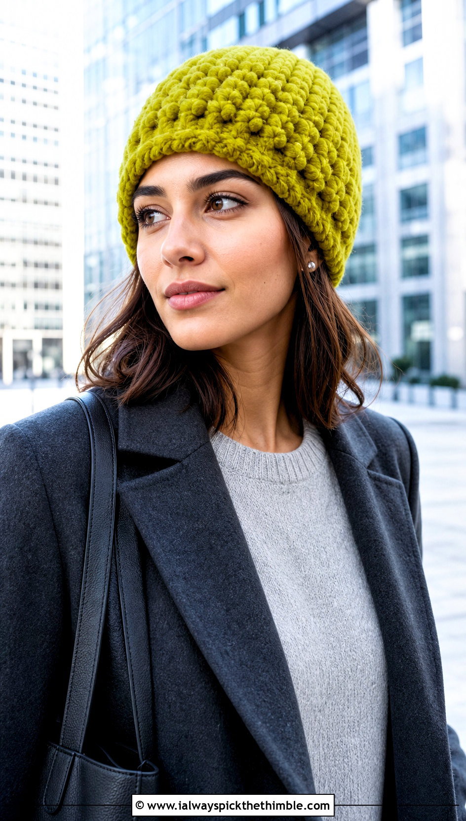 Faux Fur Crochet Beanie With Tailored Coat - 25 crochet fur hat outfit ideas