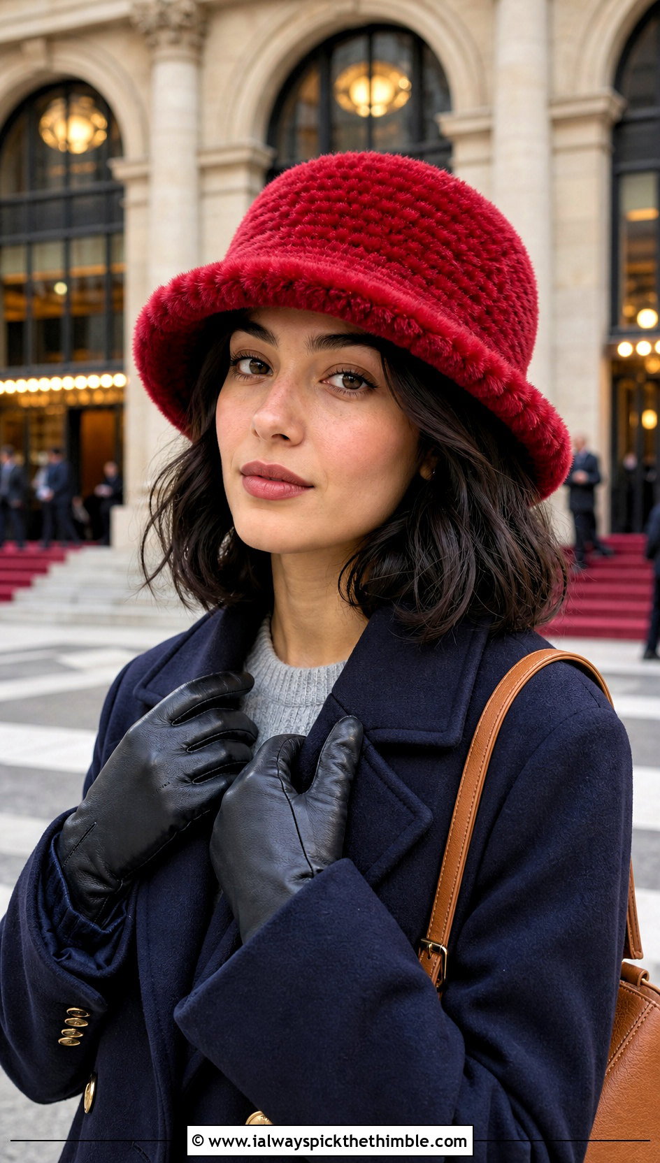 Faux Fur Crochet Bell Hat With Peacoat - 25 crochet fur hat outfit ideas