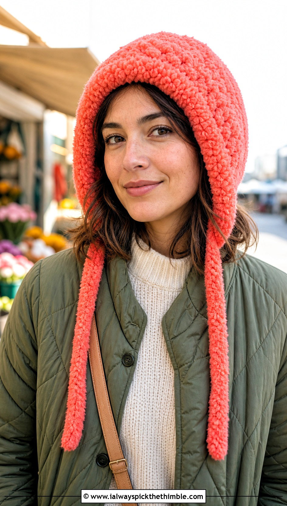 Faux Fur Crochet Bonnet Hat With Quilted Jacket - 25 crochet fur hat outfit ideas