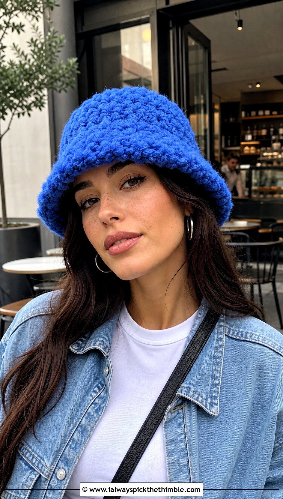 Faux Fur Crochet Bucket Hat With Denim Jacket - 25 crochet fur hat outfit ideas
