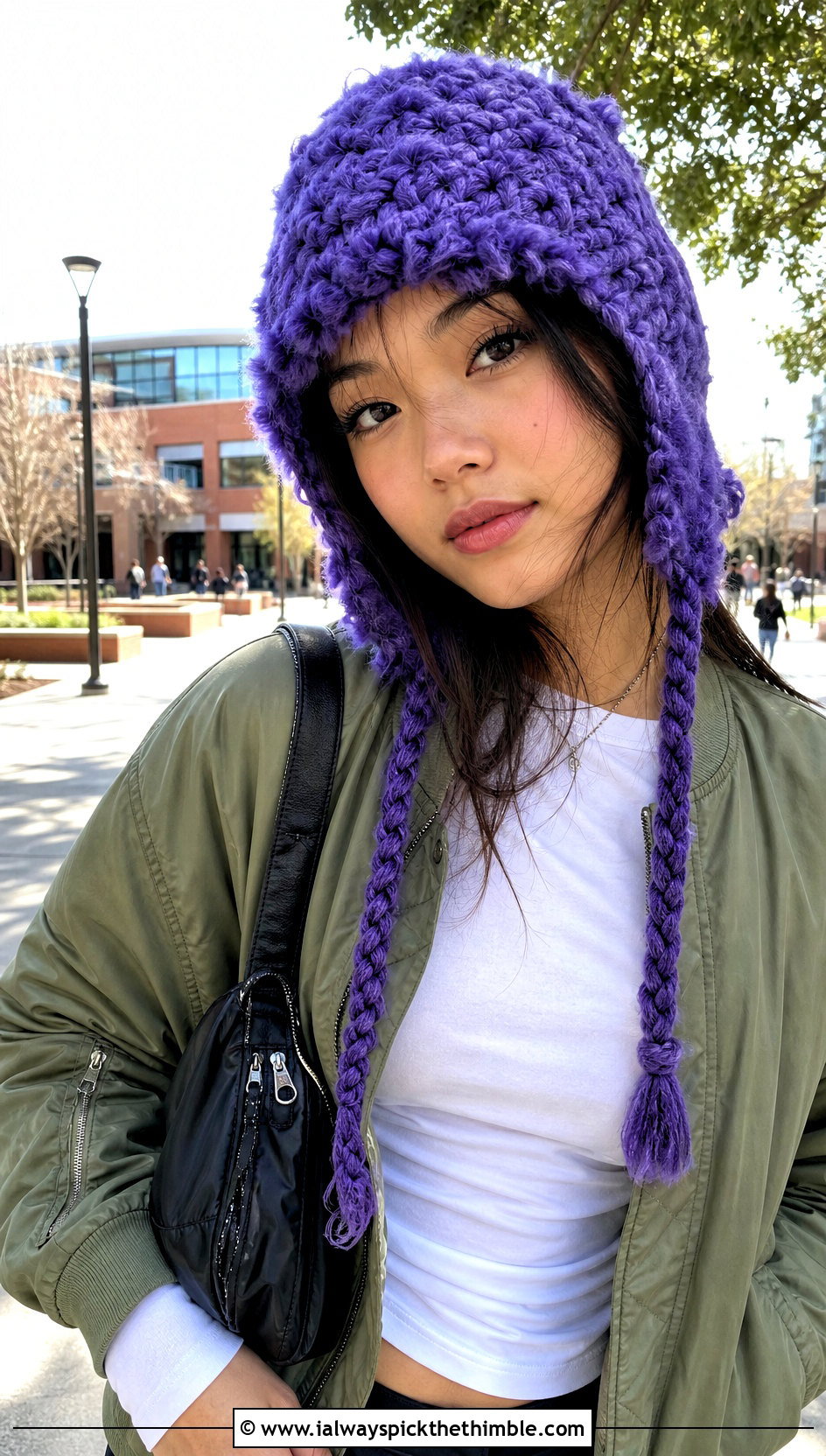 Faux Fur Crochet Earflap Hat With Cargo Pants - 25 crochet fur hat outfit ideas