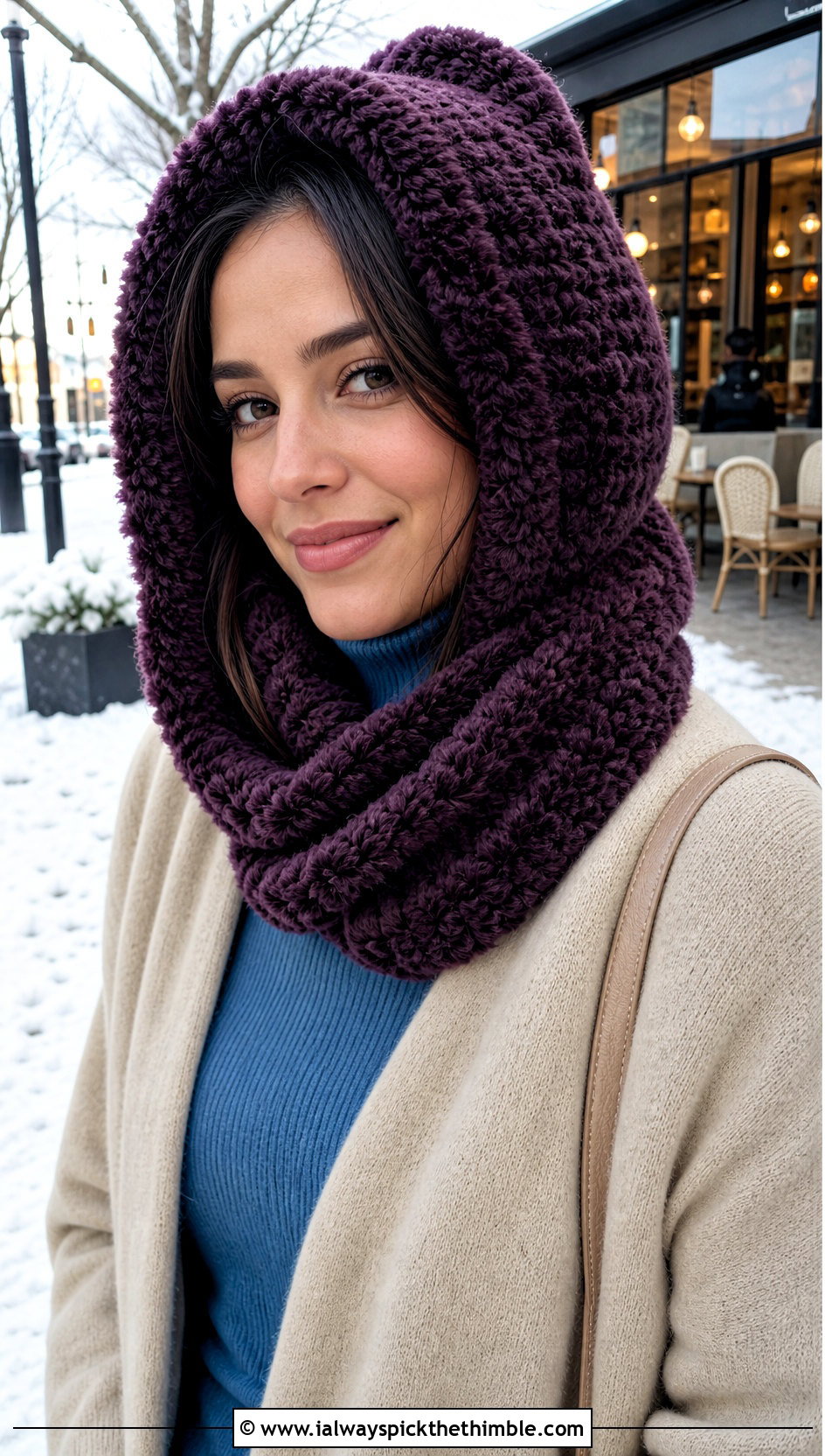 Faux Fur Crochet Hood Hat With Long Cardigan - 20 faux fur crochet hat outfit ideas