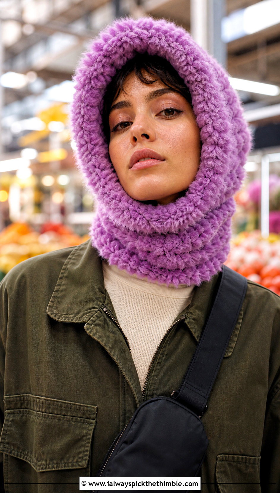 Faux Fur Crochet Hood Hat With Utility Jumpsuit - 25 crochet fur hat outfit ideas