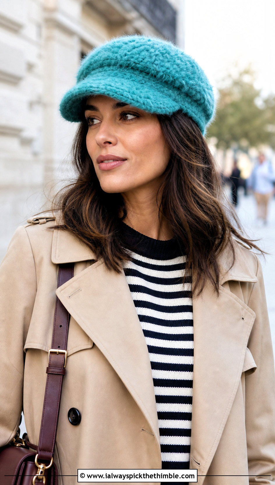 Faux Fur Crochet Newsboy Cap With Trench Coat - 20 faux fur crochet hat outfit ideas