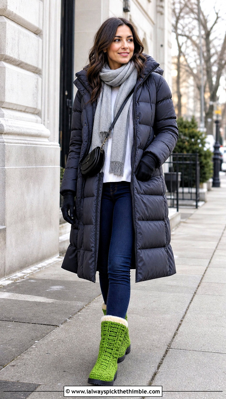 Faux Fur Trim Crochet Boots With Skinny Jeans And Puffer Coat - 15 ugg style crochet boots outfit ideas