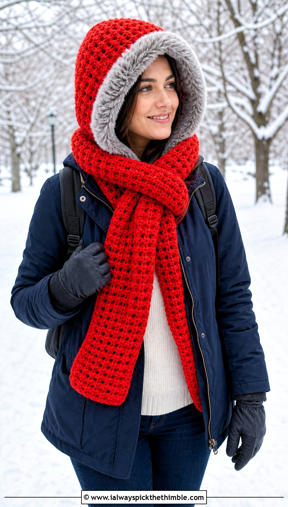 Faux Fur Trim Hooded Scarf With Parka - 25 crochet hood scarf outfit ideas