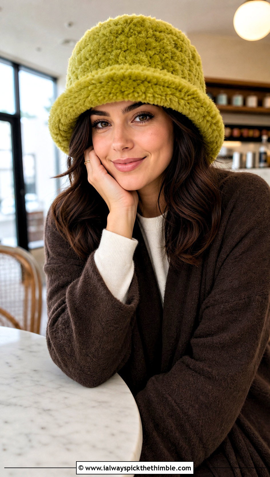 Faux Fur Yarn Crochet Winter Bucket Hat With Long Cardigan - 25 crochet winter bucket hat outfit ideas