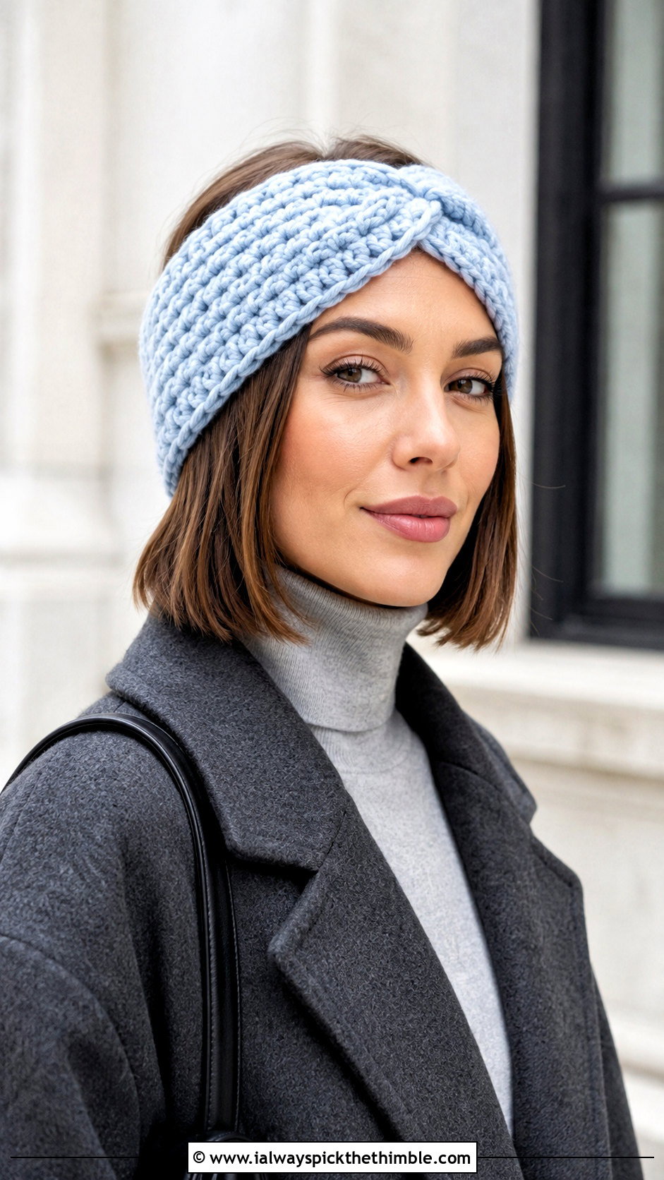 Faux Knit Crochet Headband With Monochrome Outfit - 25 crochet winter headband outfit ideas