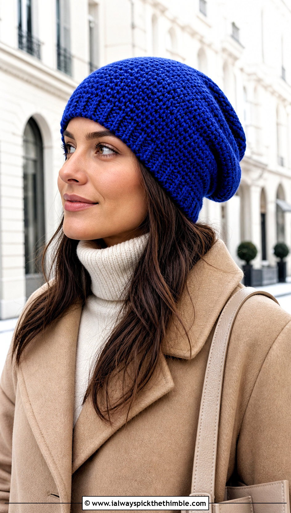 Faux Knit Crochet Slouchy Hat With Wool Coat And Straight Jeans - 25 crochet slouchy hat outfit ideas