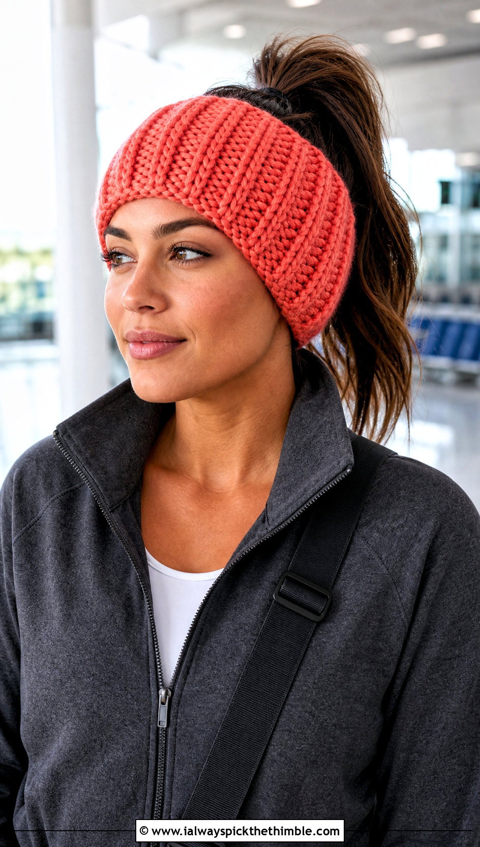 Faux Knit Rib Crochet Chunky Ear Warmer With Athleisure Set - 20 Crochet Chunky Ear Warmer outfit ideas