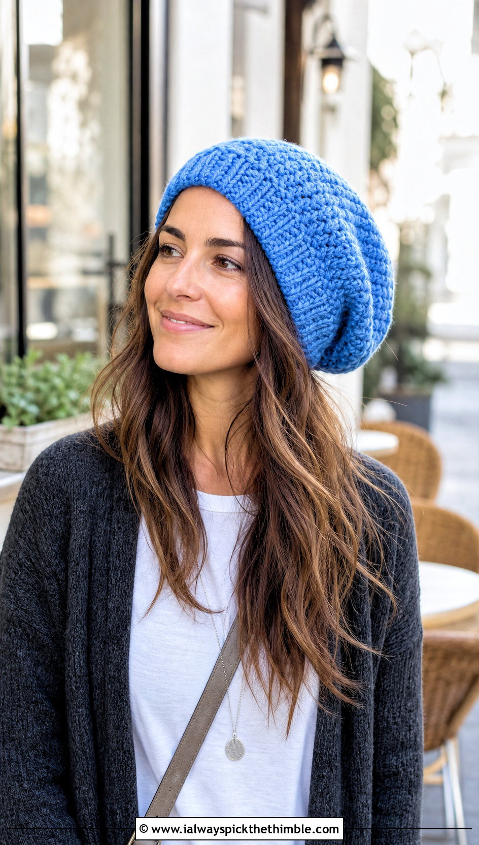 Faux Knit Slouchy Crochet Beanie With Long Cardigan - 25 slouchy crochet beanie outfit ideas
