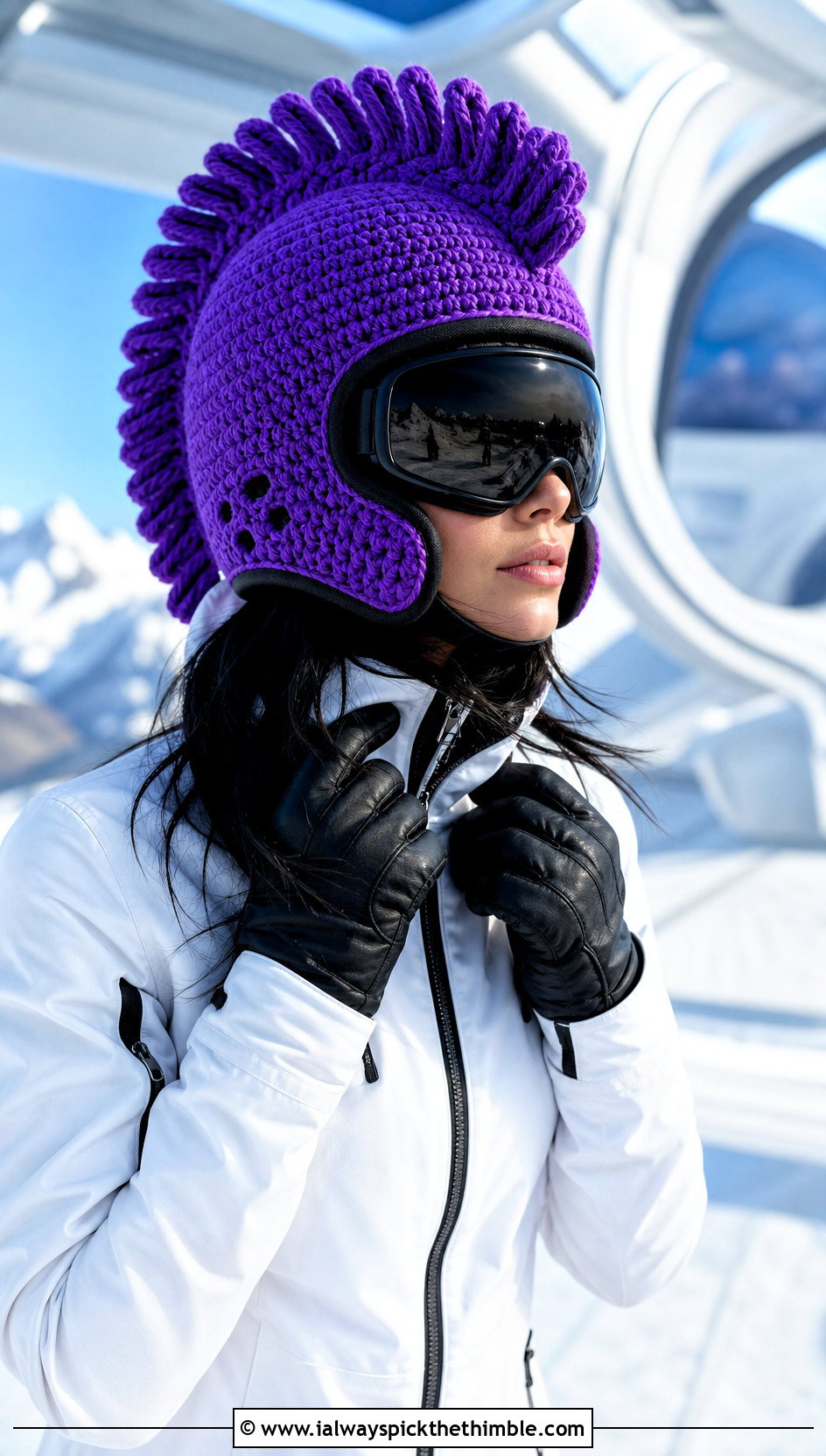 Faux Mohawk Crochet Ski Helmet Balaclava With Sporty Snow Gear - 15 crochet ski helmet balaclava outfit ideas